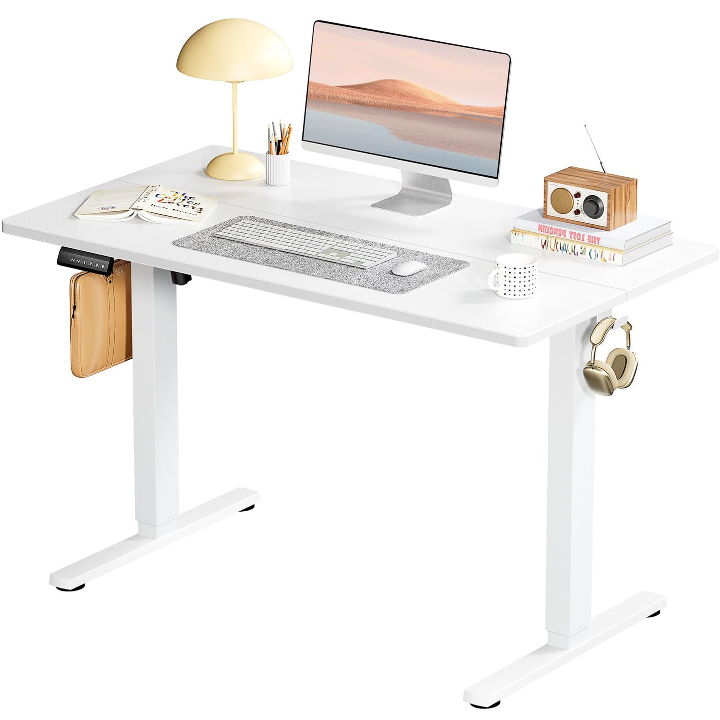 SMUG Standing Desk, Adjustable Height Electric Sit Stand Up Down Computer Table, 40x24 Inch Ergonomic Rising Desks for Work Office Home, Modern Lift Motorized Gaming Desktop Workstation, White - FocusAid Essentials: Empowering ADHD Living