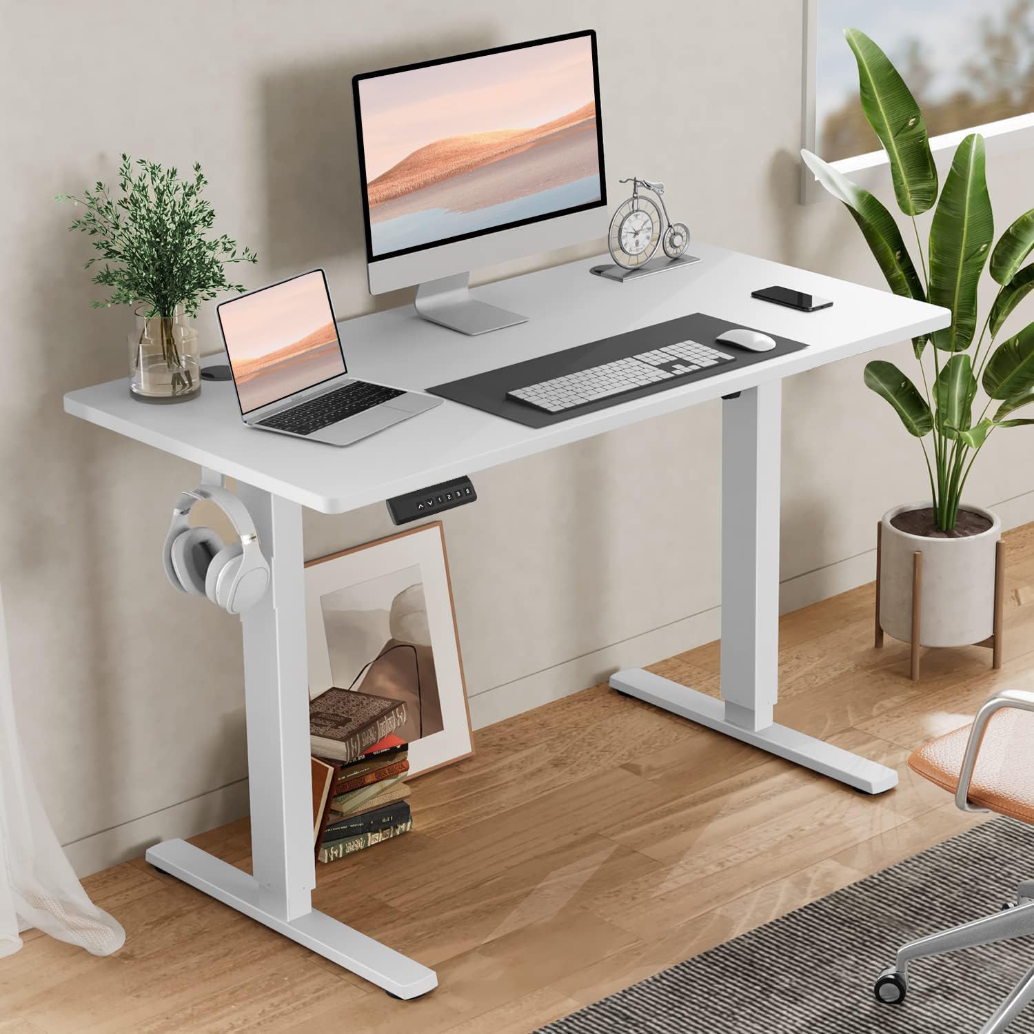 SMUG Standing Desk, Adjustable Height Electric Sit Stand Up Down Computer Table, 40x24 Inch Ergonomic Rising Desks for Work Office Home, Modern Lift Motorized Gaming Desktop Workstation, White - FocusAid Essentials: Empowering ADHD Living