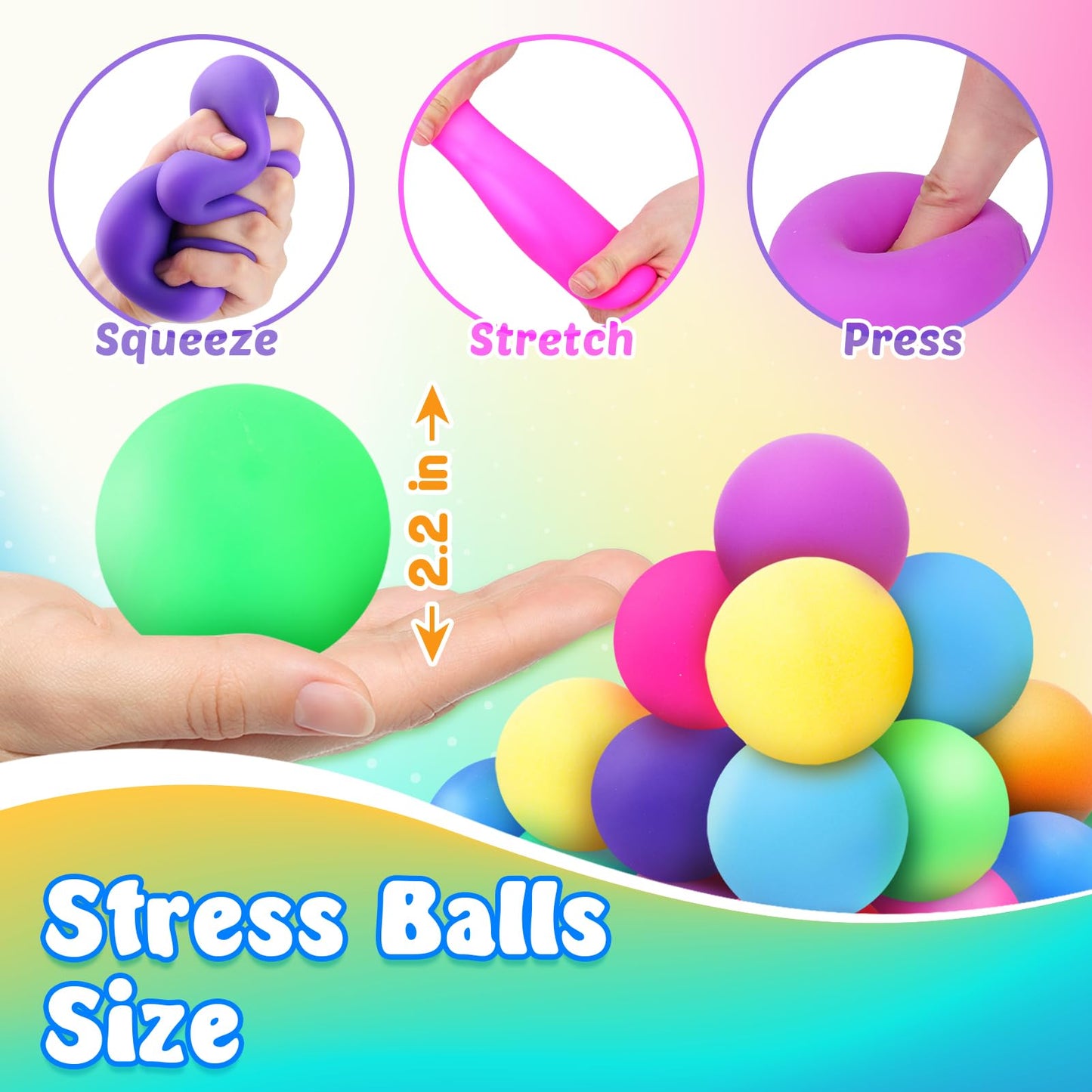 Squishy Stress Balls for Kids Adults: 18 Pack Stretchy Fidget Ball for Anxiety Stress Relief, Hand Therapy Sensory Squishy Ball, Party Favors Classroom Prizes, Christmas Stocking Stuffers for Kids - FocusAid Essentials: Empowering ADHD Living