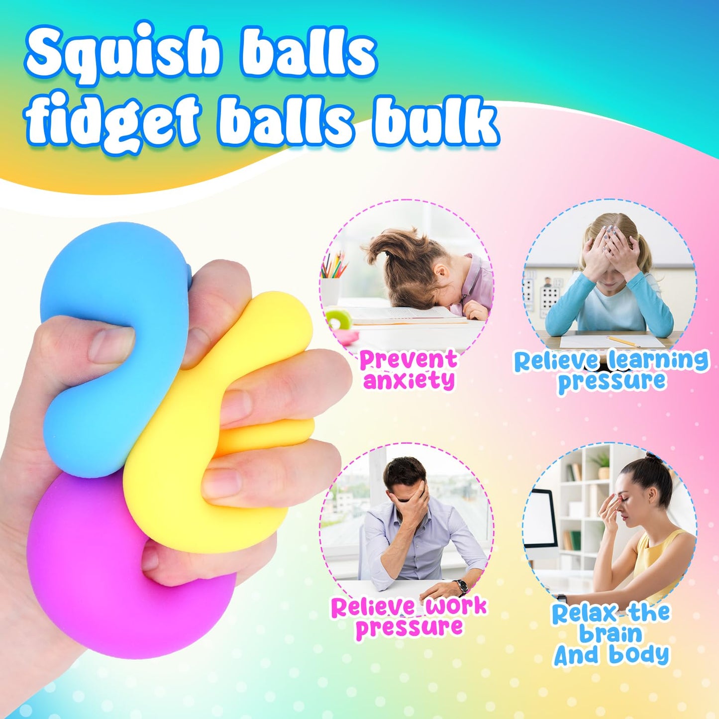 Squishy Stress Balls for Kids Adults: 18 Pack Stretchy Fidget Ball for Anxiety Stress Relief, Hand Therapy Sensory Squishy Ball, Party Favors Classroom Prizes, Christmas Stocking Stuffers for Kids - FocusAid Essentials: Empowering ADHD Living