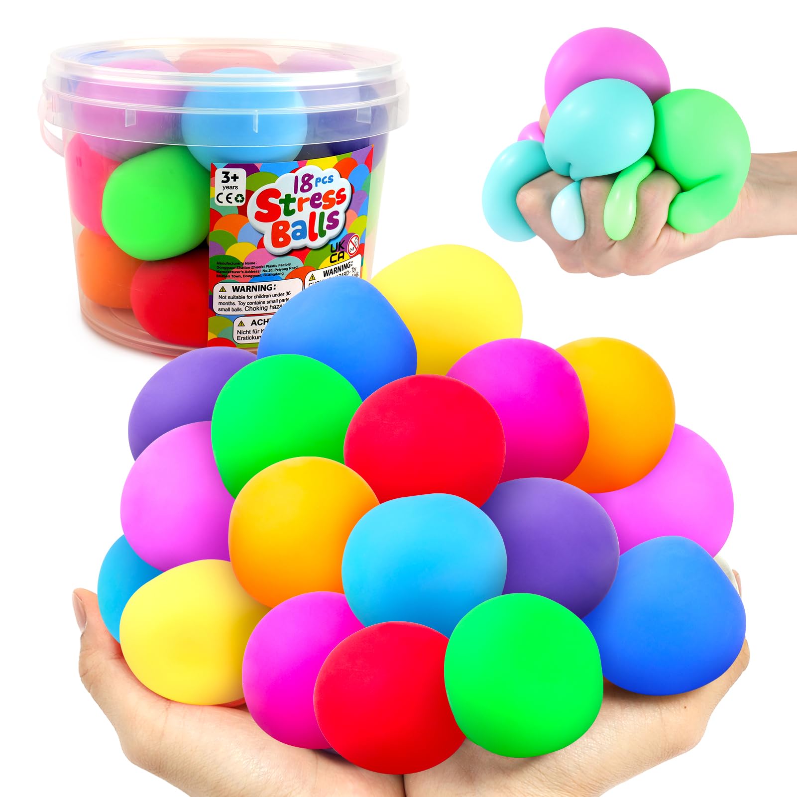 Squishy Stress Balls for Kids Adults: 18 Pack Stretchy Fidget Ball for Anxiety Stress Relief, Hand Therapy Sensory Squishy Ball, Party Favors Classroom Prizes, Christmas Stocking Stuffers for Kids - FocusAid Essentials: Empowering ADHD Living