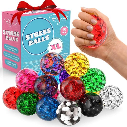 Stress Balls for Adults - 18 Pack | Fidget Toys | XL Stress Balls - Squishy Balls, Goody Bag Stuffers, Party Favors | Anxiety Relief Calming Tool | Stress Ball for Autism & ADD/ADHD - FocusAid Essentials: Empowering ADHD Living