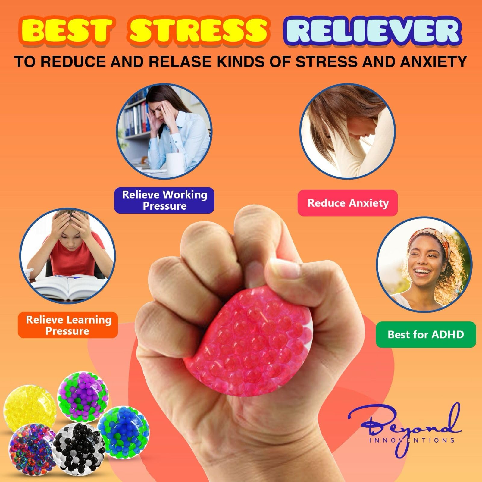 Stress Balls for Adults - 18 Pack | Fidget Toys | XL Stress Balls - Squishy Balls, Goody Bag Stuffers, Party Favors | Anxiety Relief Calming Tool | Stress Ball for Autism & ADD/ADHD - FocusAid Essentials: Empowering ADHD Living