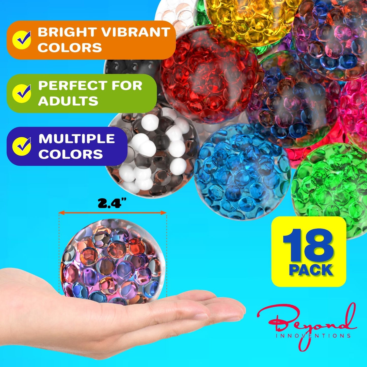 Stress Balls for Adults - 18 Pack | Fidget Toys | XL Stress Balls - Squishy Balls, Goody Bag Stuffers, Party Favors | Anxiety Relief Calming Tool | Stress Ball for Autism & ADD/ADHD - FocusAid Essentials: Empowering ADHD Living