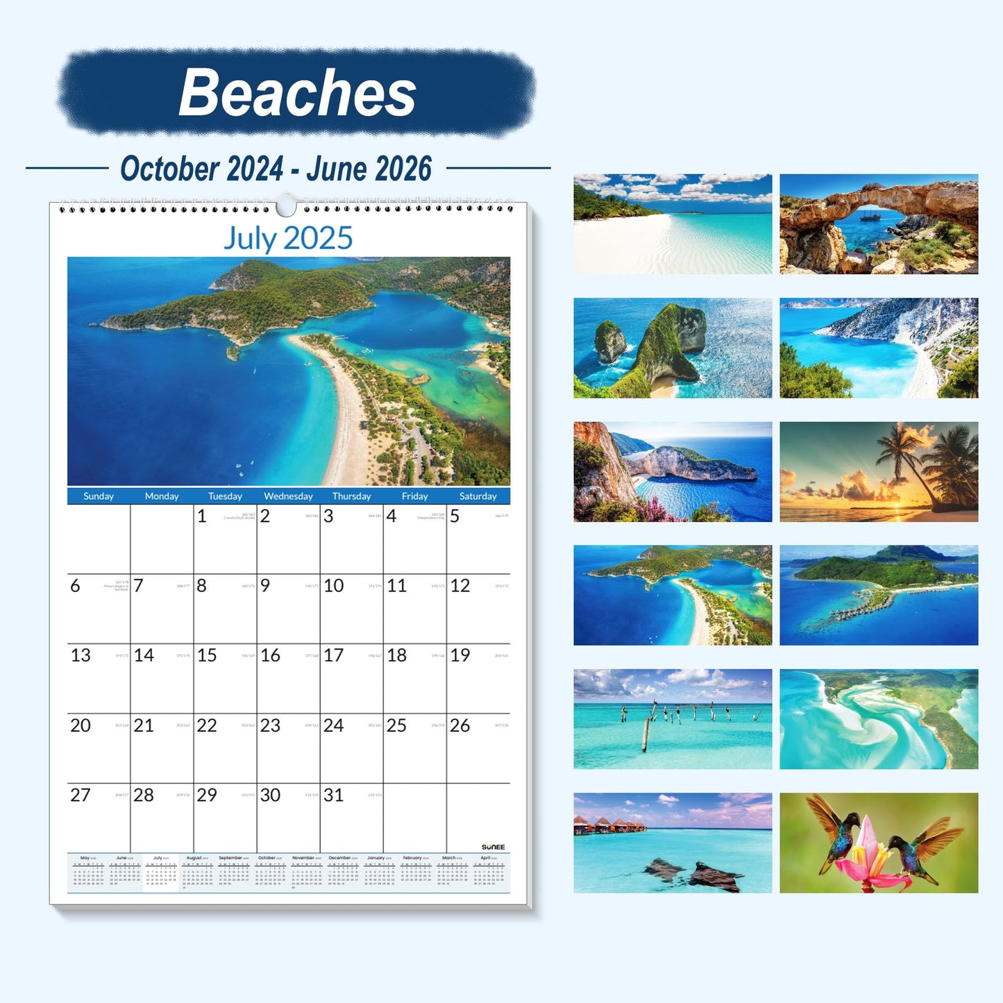 SUNEE 2025 Wall Calendar Large 22.75"x15.5", 21 Month Calendar from Now to June 2026, Vertical Extra Large Monthly Calendar 2025 - 2026 for Wall, Beaches - FocusAid Essentials: Empowering ADHD Living