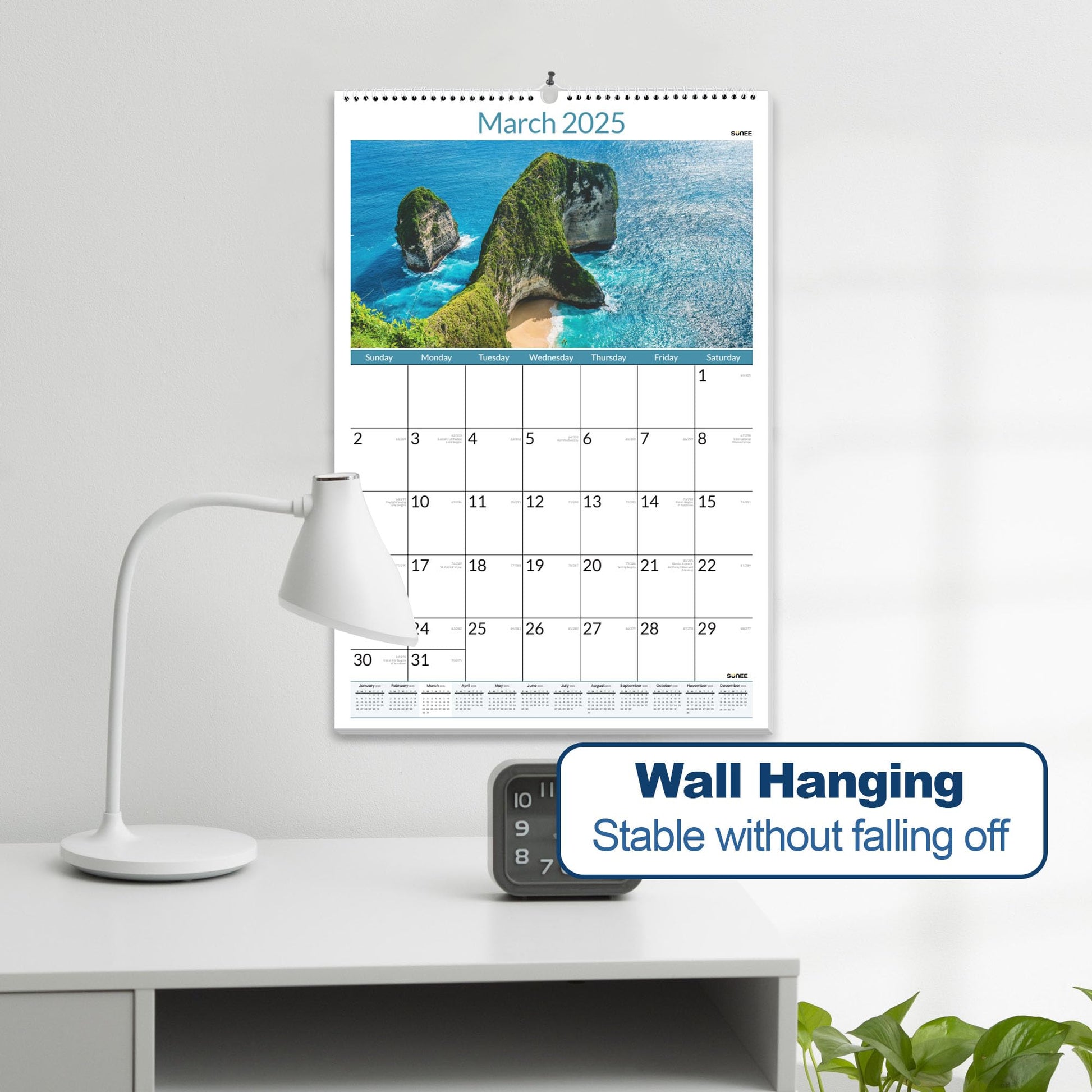 SUNEE 2025 Wall Calendar Large 22.75"x15.5", 21 Month Calendar from Now to June 2026, Vertical Extra Large Monthly Calendar 2025 - 2026 for Wall, Beaches - FocusAid Essentials: Empowering ADHD Living