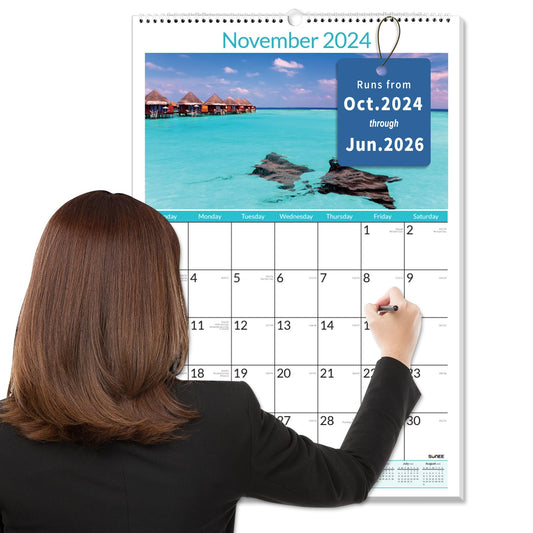 SUNEE 2025 Wall Calendar Large 22.75"x15.5", 21 Month Calendar from Now to June 2026, Vertical Extra Large Monthly Calendar 2025 - 2026 for Wall, Beaches - FocusAid Essentials: Empowering ADHD Living