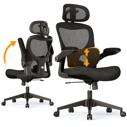 SUNNOW Ergonomic Office Chair, Comfy Mesh Desk Chair, High Back Computer Gaming Chairs with Adjustable Lumbar Support, Flip - Up Arms, Headrest, Tilt Function, Wide Cushion, Swivel Wheel, BIFMA Quality - FocusAid Essentials: Empowering ADHD Living