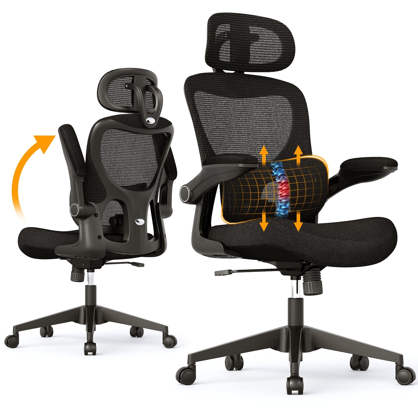 SUNNOW Ergonomic Office Chair, Comfy Mesh Desk Chair, High Back Computer Gaming Chairs with Adjustable Lumbar Support, Flip - Up Arms, Headrest, Tilt Function, Wide Cushion, Swivel Wheel, BIFMA Quality - FocusAid Essentials: Empowering ADHD Living