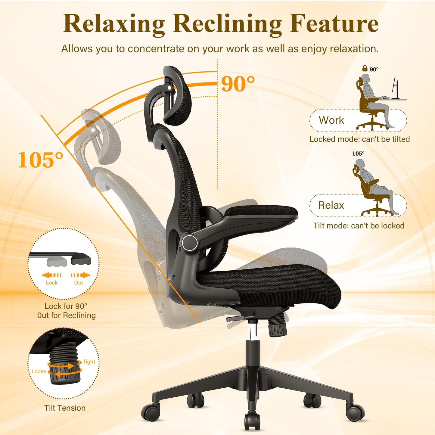 SUNNOW Ergonomic Office Chair, Comfy Mesh Desk Chair, High Back Computer Gaming Chairs with Adjustable Lumbar Support, Flip - Up Arms, Headrest, Tilt Function, Wide Cushion, Swivel Wheel, BIFMA Quality - FocusAid Essentials: Empowering ADHD Living