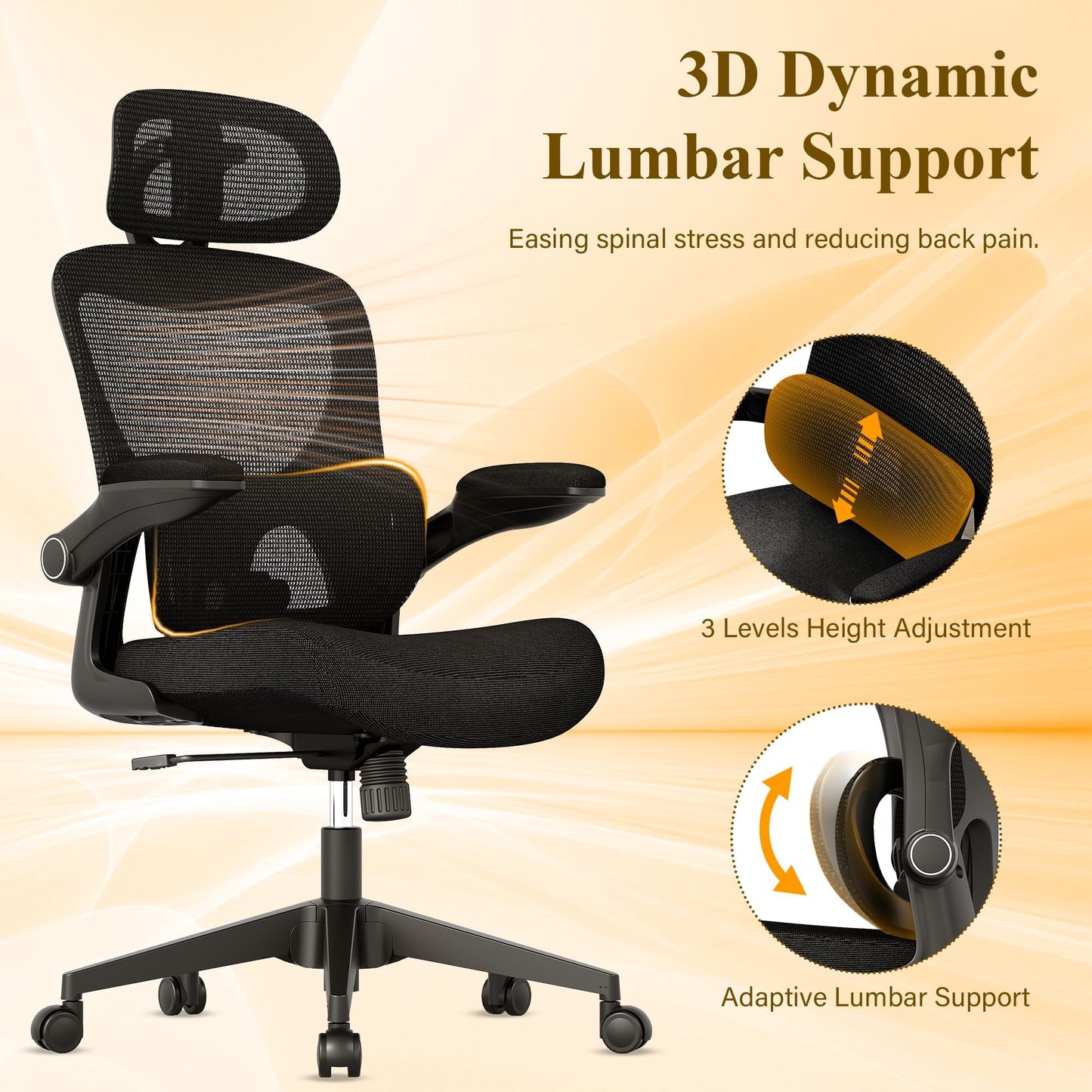 SUNNOW Ergonomic Office Chair, Comfy Mesh Desk Chair, High Back Computer Gaming Chairs with Adjustable Lumbar Support, Flip - Up Arms, Headrest, Tilt Function, Wide Cushion, Swivel Wheel, BIFMA Quality - FocusAid Essentials: Empowering ADHD Living