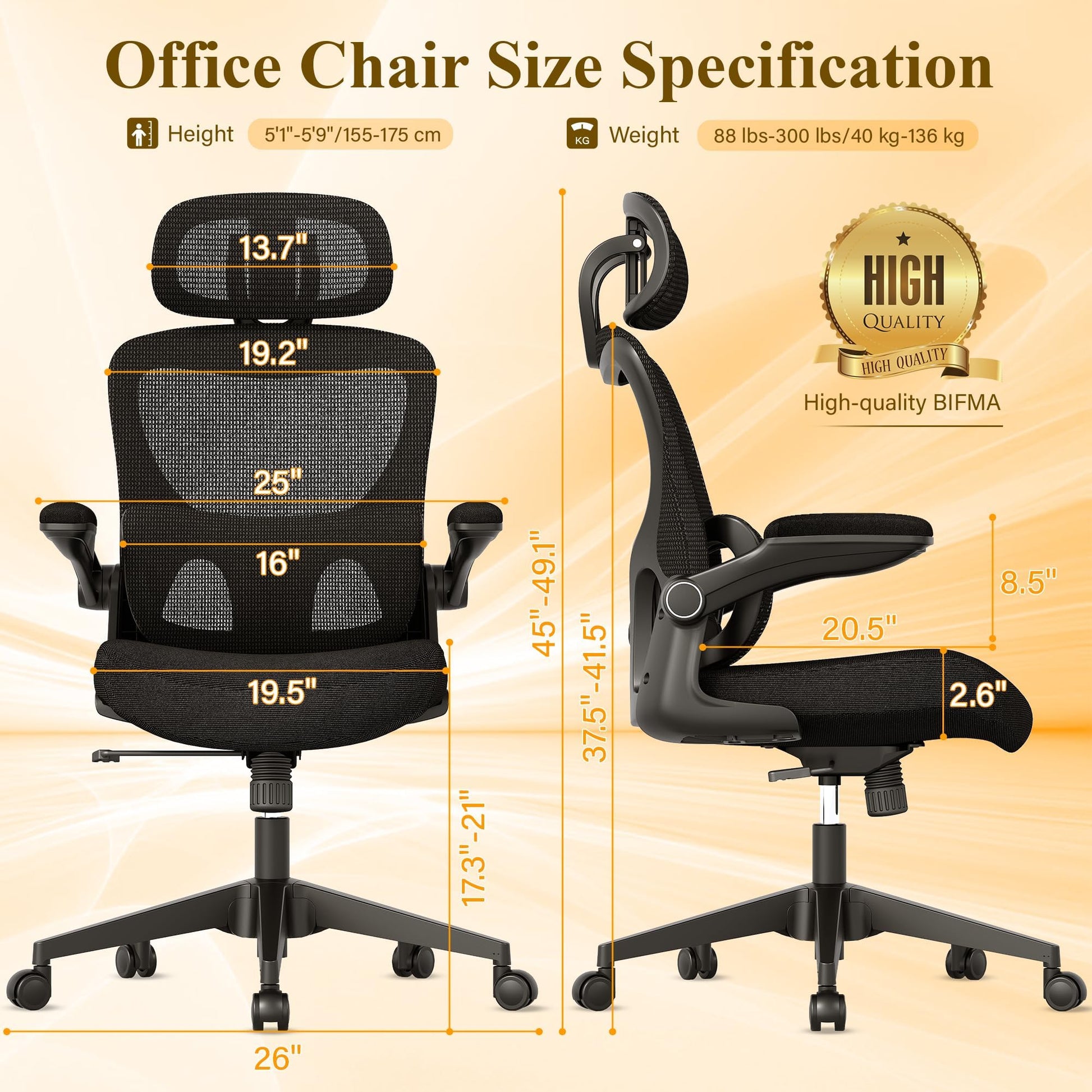 SUNNOW Ergonomic Office Chair, Comfy Mesh Desk Chair, High Back Computer Gaming Chairs with Adjustable Lumbar Support, Flip - Up Arms, Headrest, Tilt Function, Wide Cushion, Swivel Wheel, BIFMA Quality - FocusAid Essentials: Empowering ADHD Living