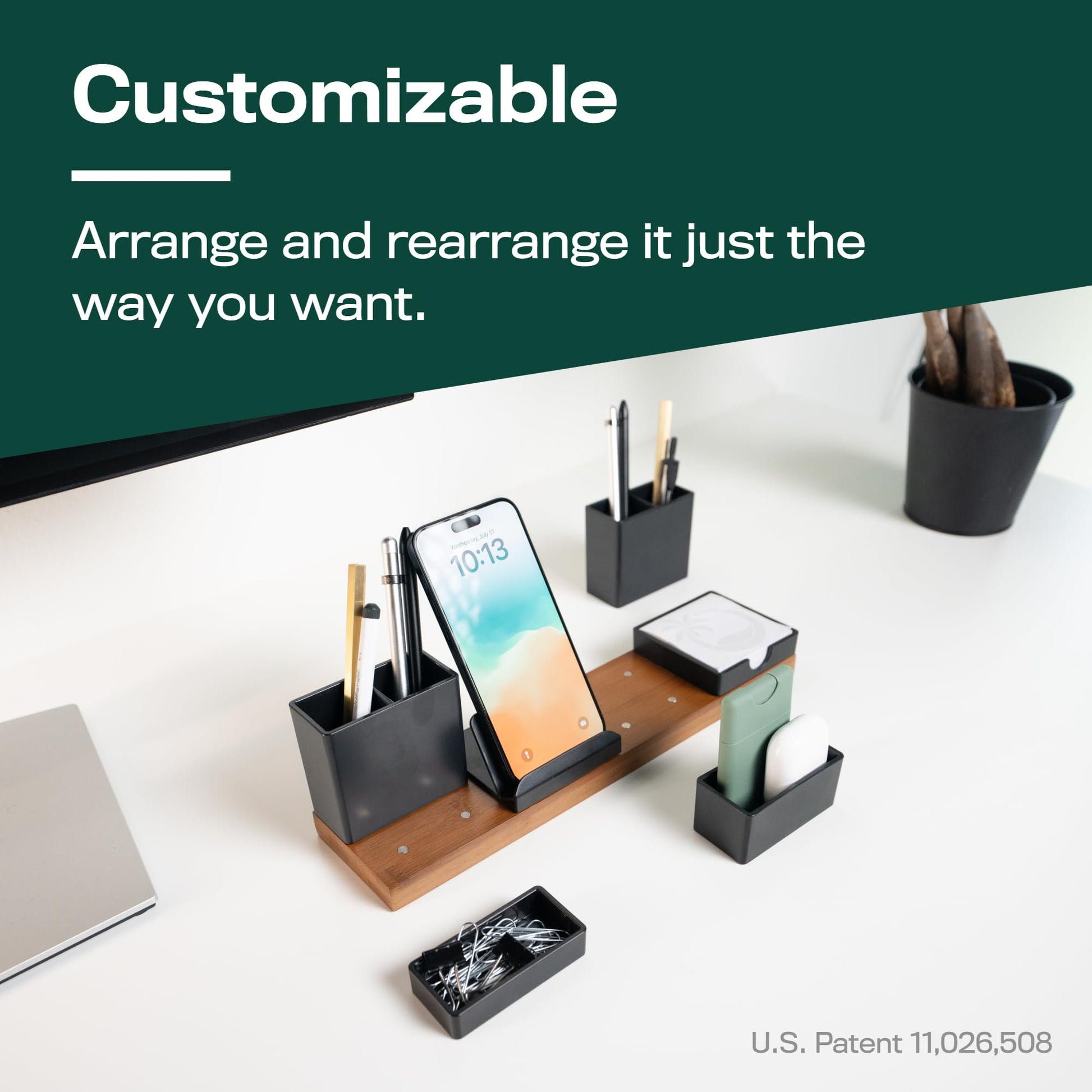 The Original Magnetic Desk Organizer (As Seen On PBS) - Patented Office Supplies Holder with Customizable Trays - Black - FocusAid Essentials: Empowering ADHD Living