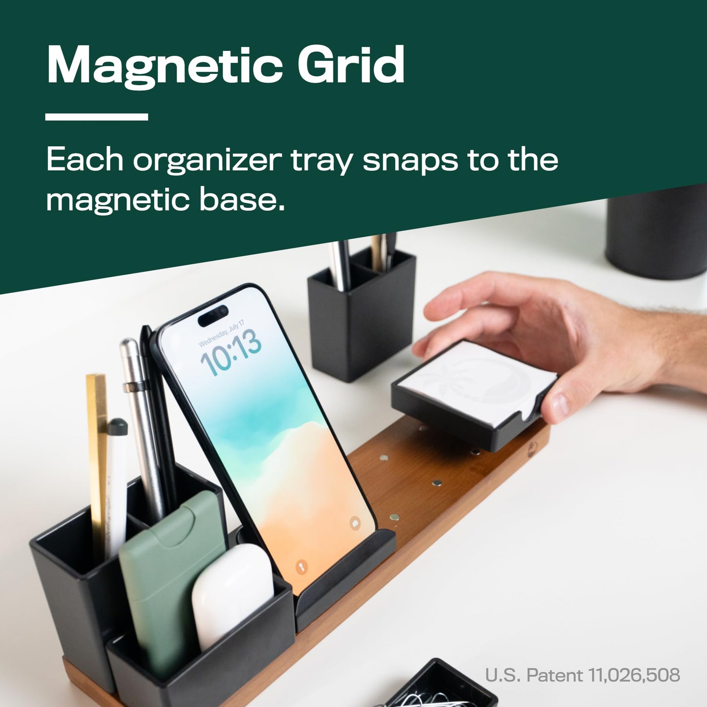 The Original Magnetic Desk Organizer (As Seen On PBS) - Patented Office Supplies Holder with Customizable Trays - Black - FocusAid Essentials: Empowering ADHD Living