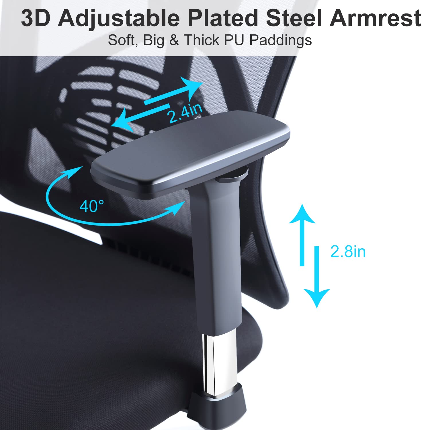 Ticova Ergonomic Office Chair - High Back Desk Chair with Adjustable Lumbar Support, Headrest & 3D Armrest - 130°Rocking Mesh Computer Chair - FocusAid Essentials: Empowering ADHD Living