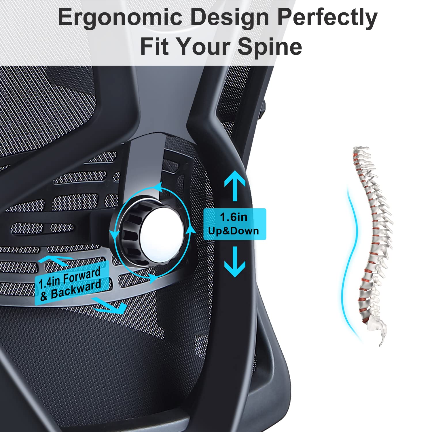 Ticova Ergonomic Office Chair - High Back Desk Chair with Adjustable Lumbar Support, Headrest & 3D Armrest - 130°Rocking Mesh Computer Chair - FocusAid Essentials: Empowering ADHD Living