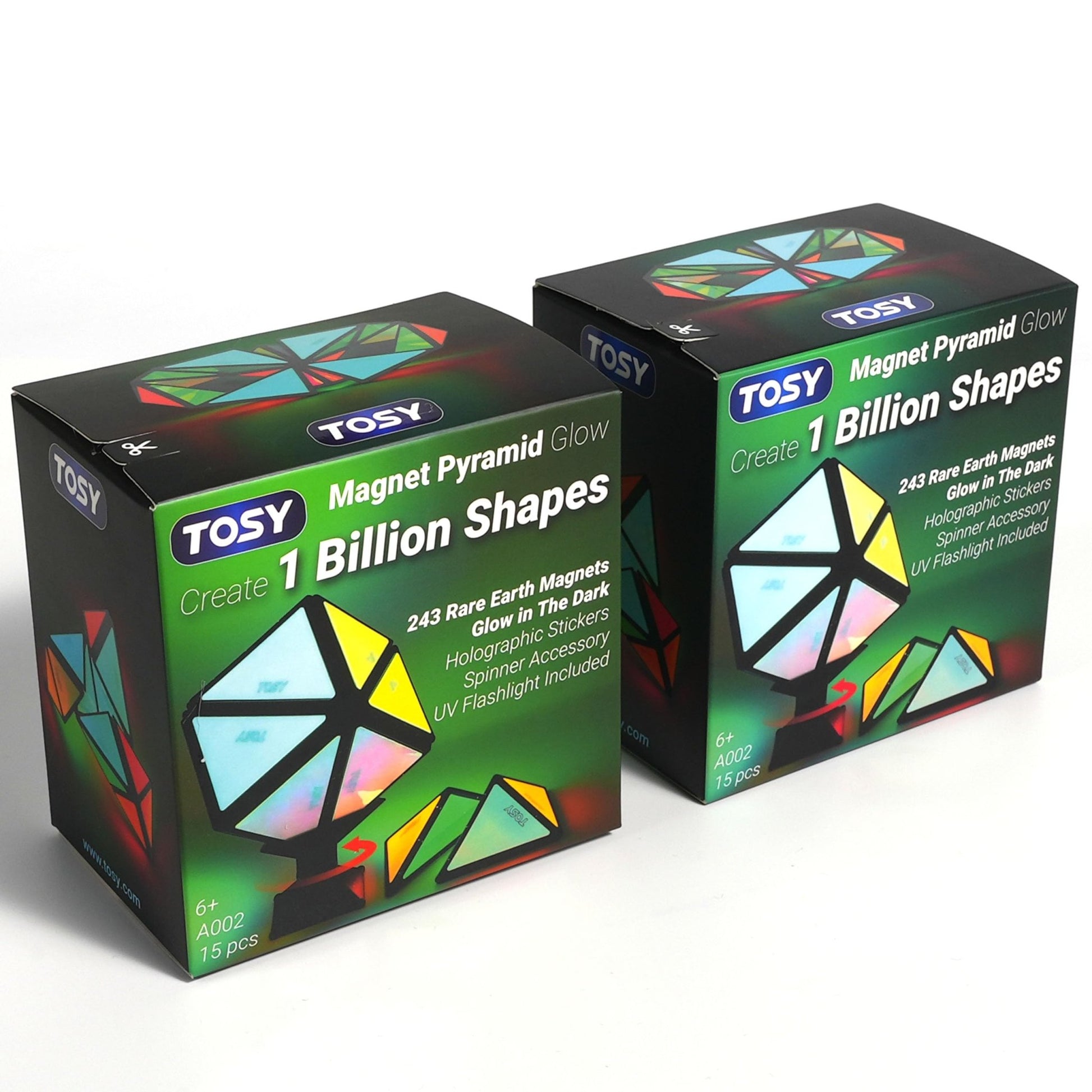 TOSY Magnet Pyramid Glow - 1 Fidget Cube Transforms into 1 Billion Shapes, 243 Rare Earth Magnets, Glowing, Holographic Design, Spinner Accessory, Puzzle STEAM Toy, Christmas Birthday Gift (Set of 2) - FocusAid Essentials: Empowering ADHD Living