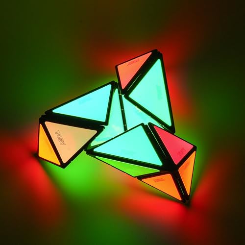 TOSY Magnet Pyramid Glow - 1 Fidget Cube Transforms into 1 Billion Shapes, 243 Rare Earth Magnets, Glowing, Holographic Design, Spinner Accessory, Puzzle STEAM Toy, Christmas Birthday Gift (Set of 2) - FocusAid Essentials: Empowering ADHD Living