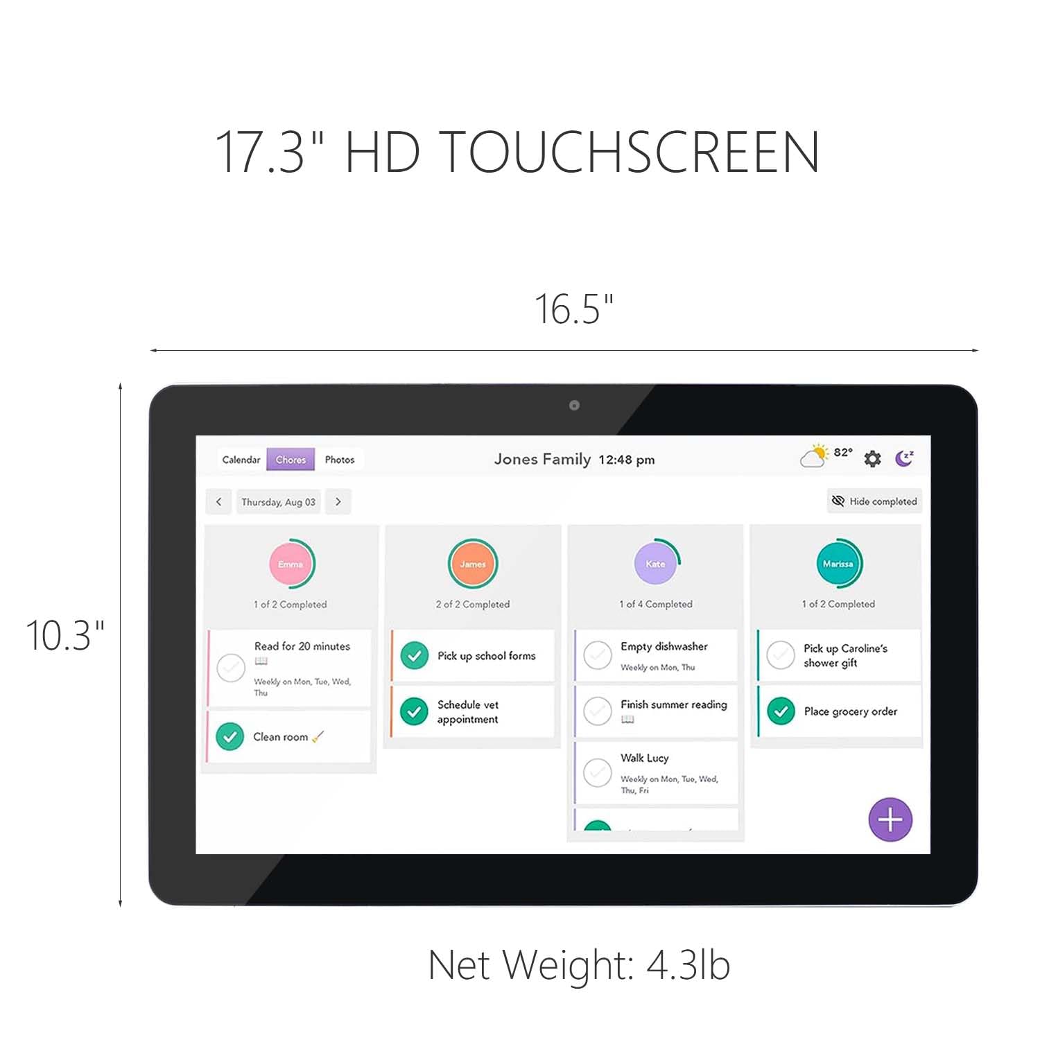 TouchWo 17.3 inches Touchscreen Digital Calendar & Wall Planners, Smart Whiteboard Calendar for Chore Chart & Work Schedule, Built in Speakers and Camera, Include Wall Mount & Desk Stand - FocusAid Essentials: Empowering ADHD Living