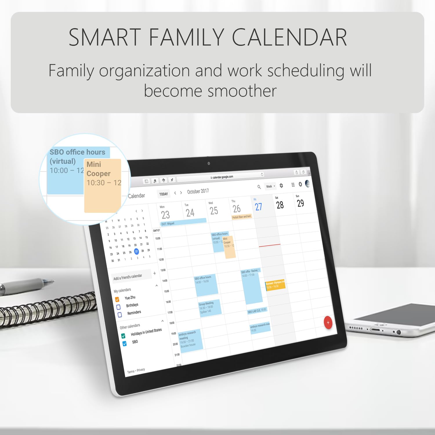 TouchWo 21.5 inches Touchscreen Digital Calendar & Wall Planners, Smart Whiteboard Calendar for Chore Chart & Work Schedule, Built in Speakers and Camera, Include Wall Mount & Desk Stand - FocusAid Essentials: Empowering ADHD Living