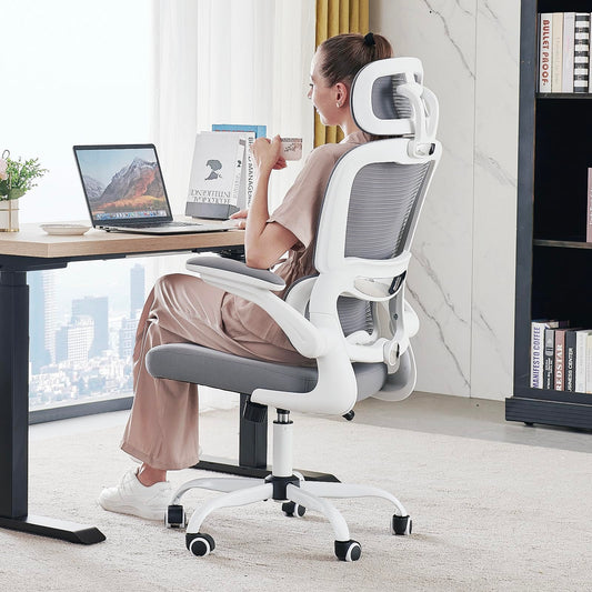 TRALT Office Chair Ergonomic Desk Chair, 330 LBS Home Mesh Office Desk Chairs with Wheels, Comfortable Gaming Chair, High Back Office Chair for Long Hours (White) - FocusAid Essentials: Empowering ADHD Living