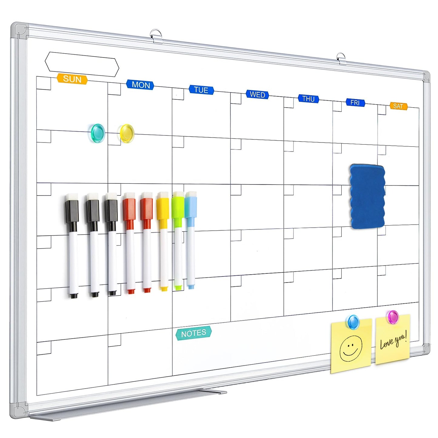 TRIPOLLO Dry Erase Calendar Whiteboard for Wall, 36" x 24" Magnetic Monthly WhiteBoard Calendar Dry Erase, Wall Hanging Aluminum Frame Calendar Board with Tray for Home, School, Office (Silver Frame) - FocusAid Essentials: Empowering ADHD Living