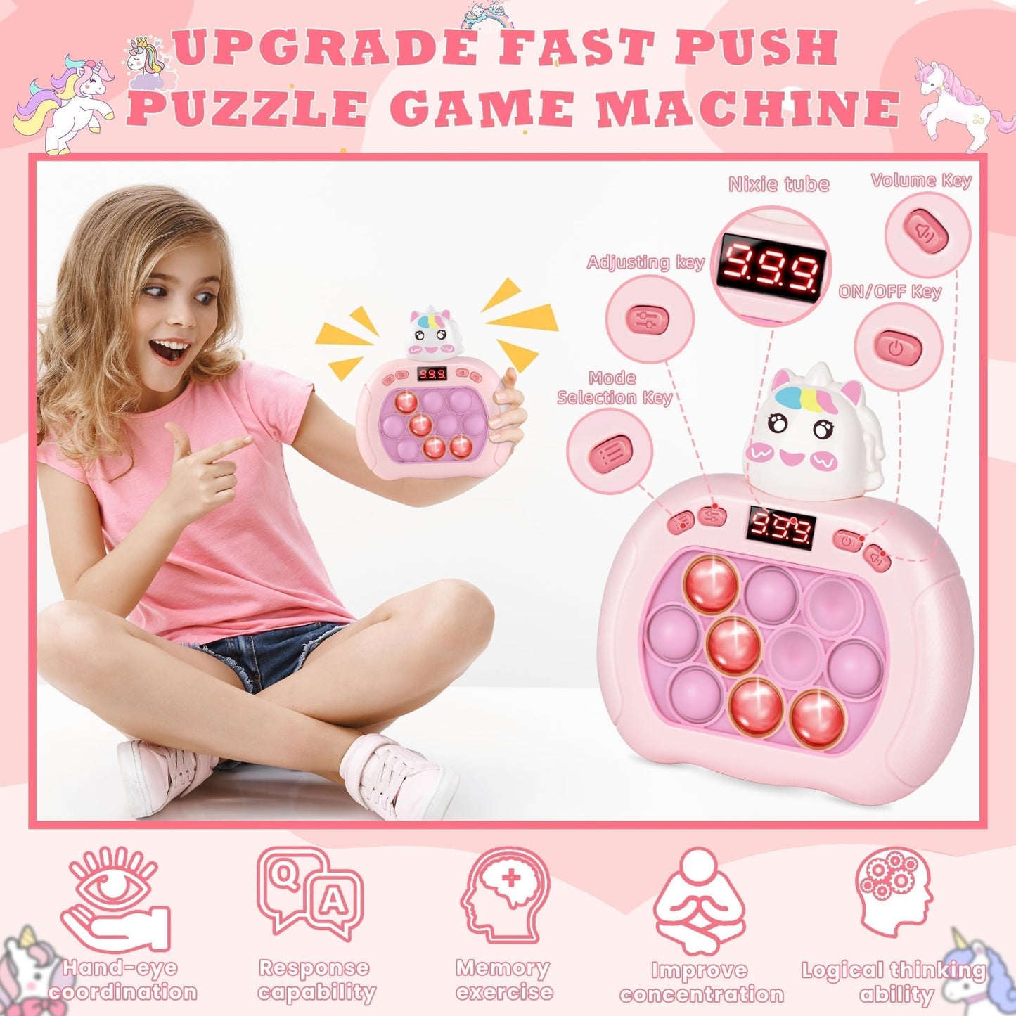 Upgraded Quick Push Game Pop Bubble Up Toys for Kids, Funny Toys for Girls Kids Ages 5 - 7 8 - 13 Kids Christmas Birthday Gifts for 3 - 12 Year Old Girls, Handheld Puzzle Game Stocking Stuffers for Kids - FocusAid Essentials: Empowering ADHD Living