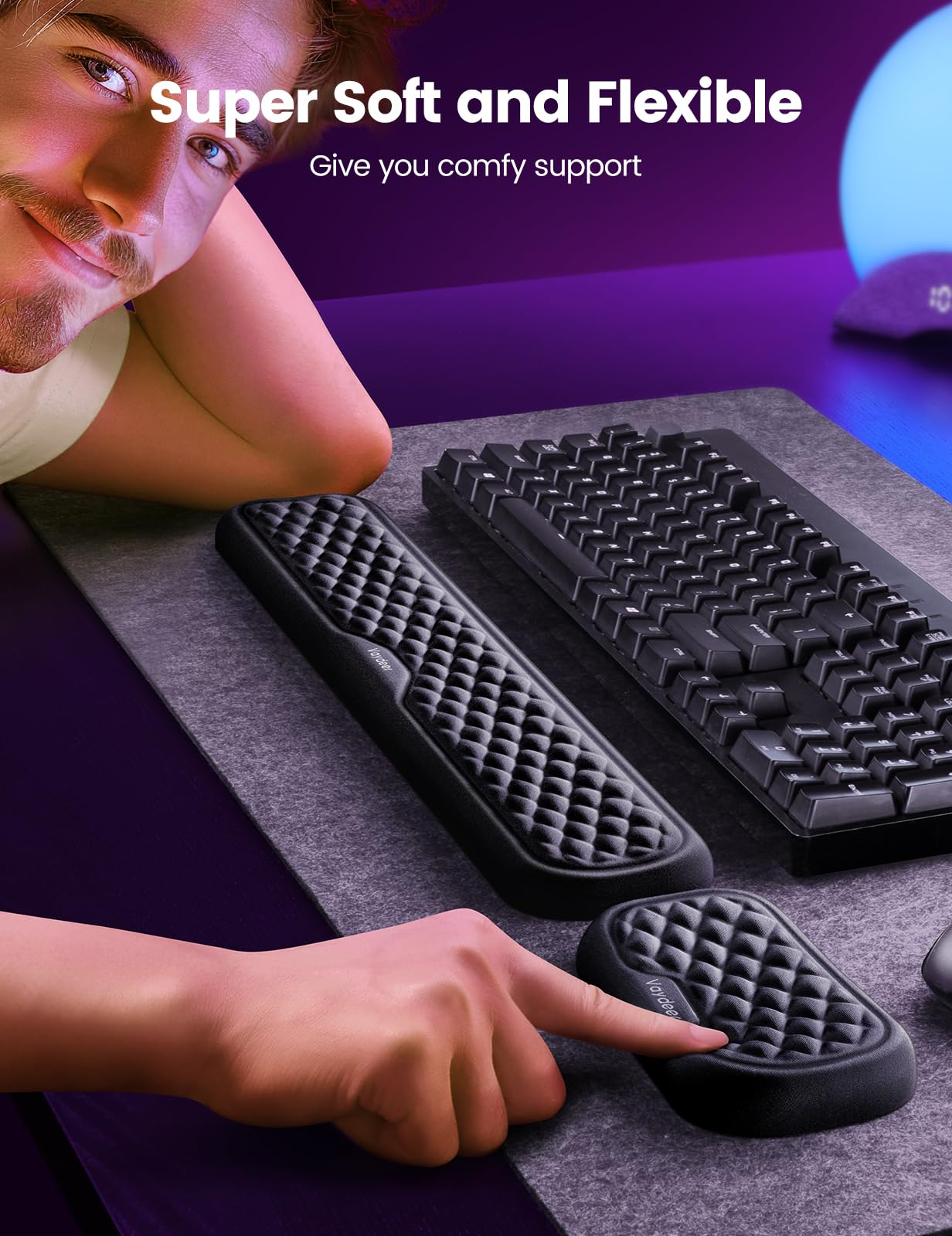 Vaydeer Wrist Rest for Keyboard and Mouse, Computer Ergonomic Wrist Support Pad, Soft Memory Foam Arm Cushion for Desk, Palm Hand Office Laptop Typing - FocusAid Essentials: Empowering ADHD Living