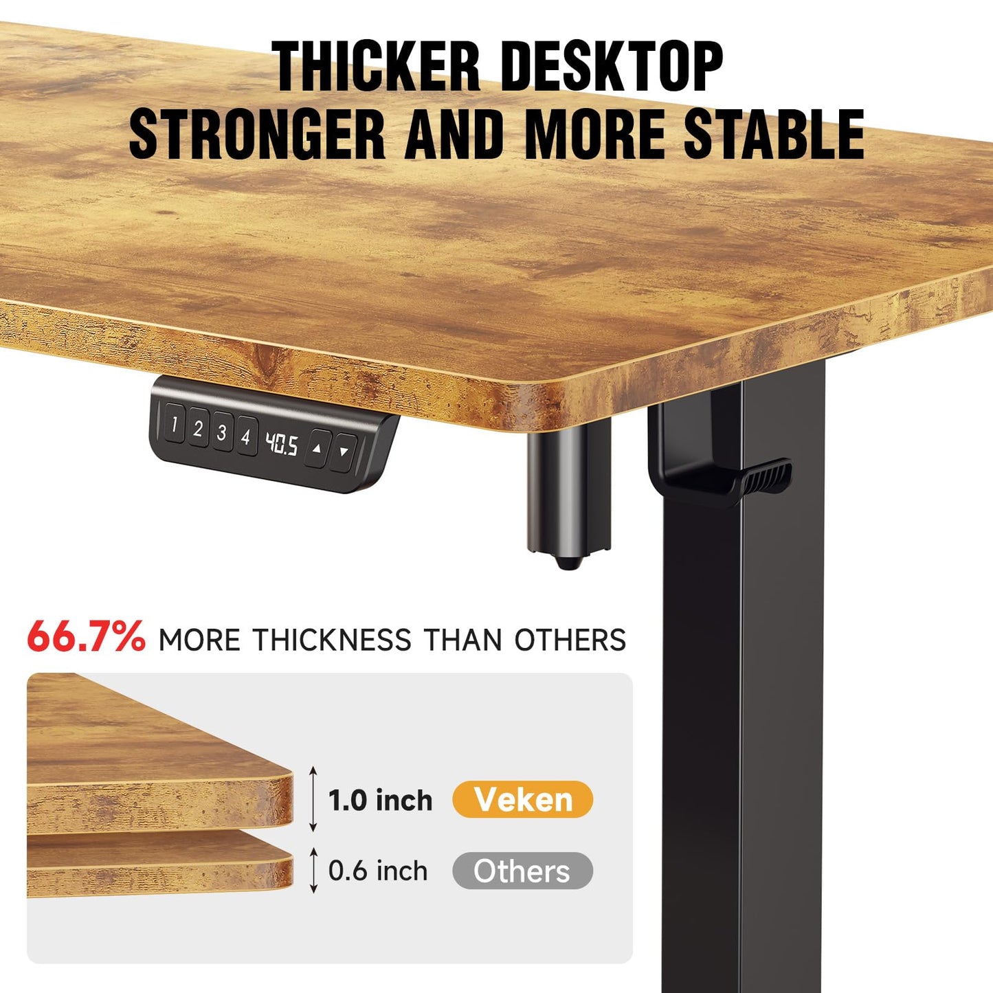 Veken Wider 47.2x27.6 Inch Whole Piece 1 - Inch Thick Standing Desk with Side Storage Pocket, Electric Adjustable Height Rising Table, Ergonomic Office Computer Desks for Workstation,Study,Gaming,Brown - FocusAid Essentials: Empowering ADHD Living