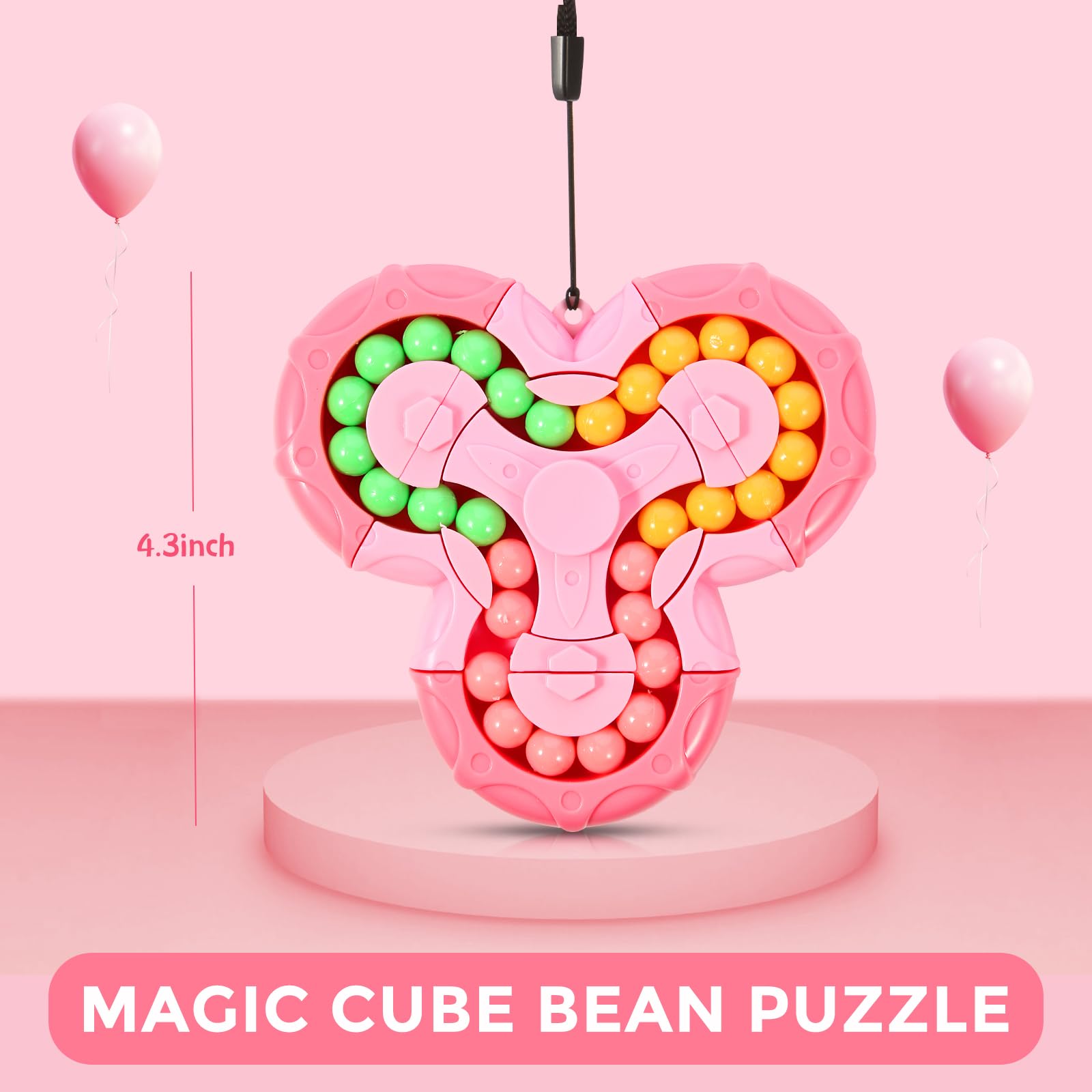 VirtueStar Magic Cube Bean Puzzle,Rotate and Puzzle,Stress and Anxiety Relief Fidget Toys,Brain Teasers Travel Games for Kids Teens Adults,Sensory Toys for Autistic ADHD,Pop Birthday Gift(Pink) - FocusAid Essentials: Empowering ADHD Living