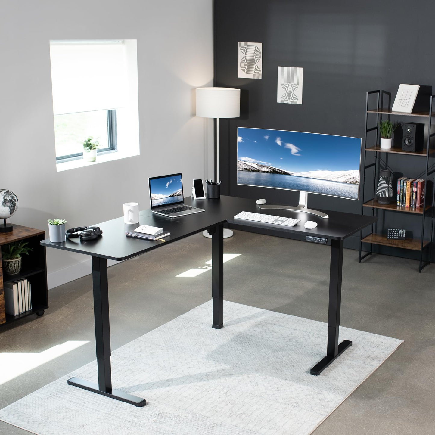 VIVO Electric Corner L - Shaped 63 x 55 inch Standing Desk, Height Adjustable, Memory Controller, Black Top Black Frame, DESK - E3CTB - FocusAid Essentials: Empowering ADHD Living