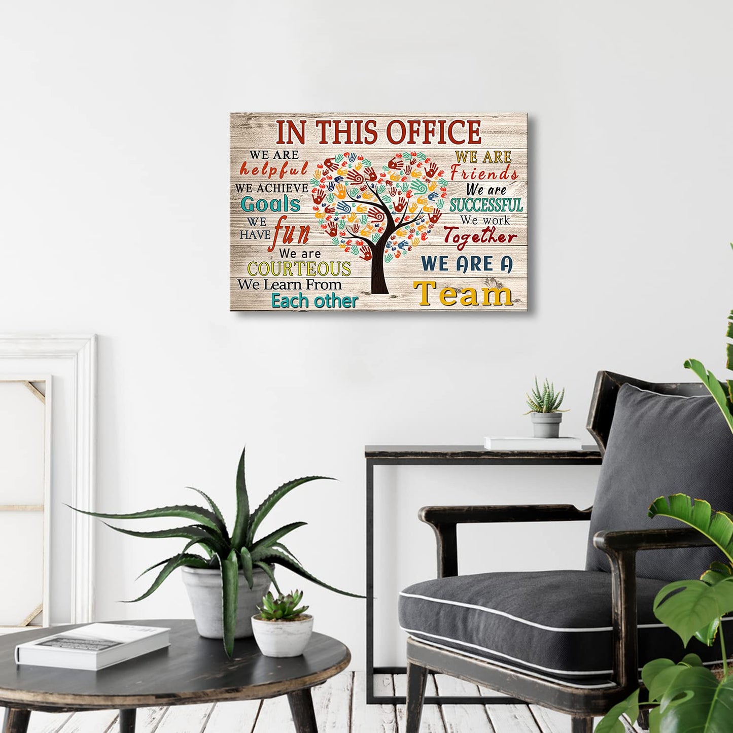 WHAOMIOT In This Office We Are A Team Inspirational Wall Art Positive Modern Decor Poster Canvas Print 24x16 Inch Frame Ready To Hang, Framed 24×16 Inch - FocusAid Essentials: Empowering ADHD Living