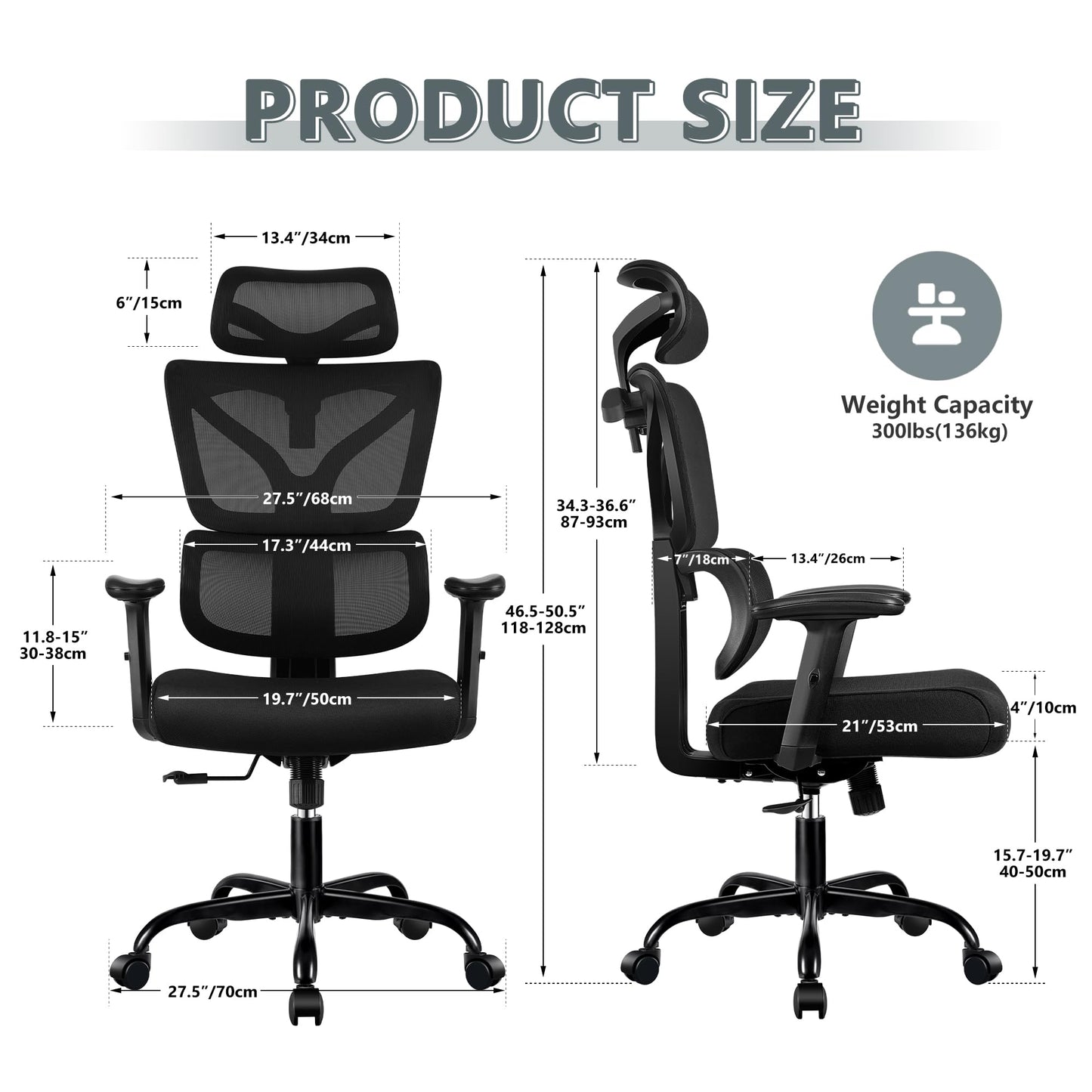 Winrise Office Chair Ergonomic Desk Chair, High Back Gaming Chair, Big and Tall Reclining Comfy Home Office Chair Lumbar Support Breathable Mesh Computer Chair Adjustable Armrests (Black) - FocusAid Essentials: Empowering ADHD Living