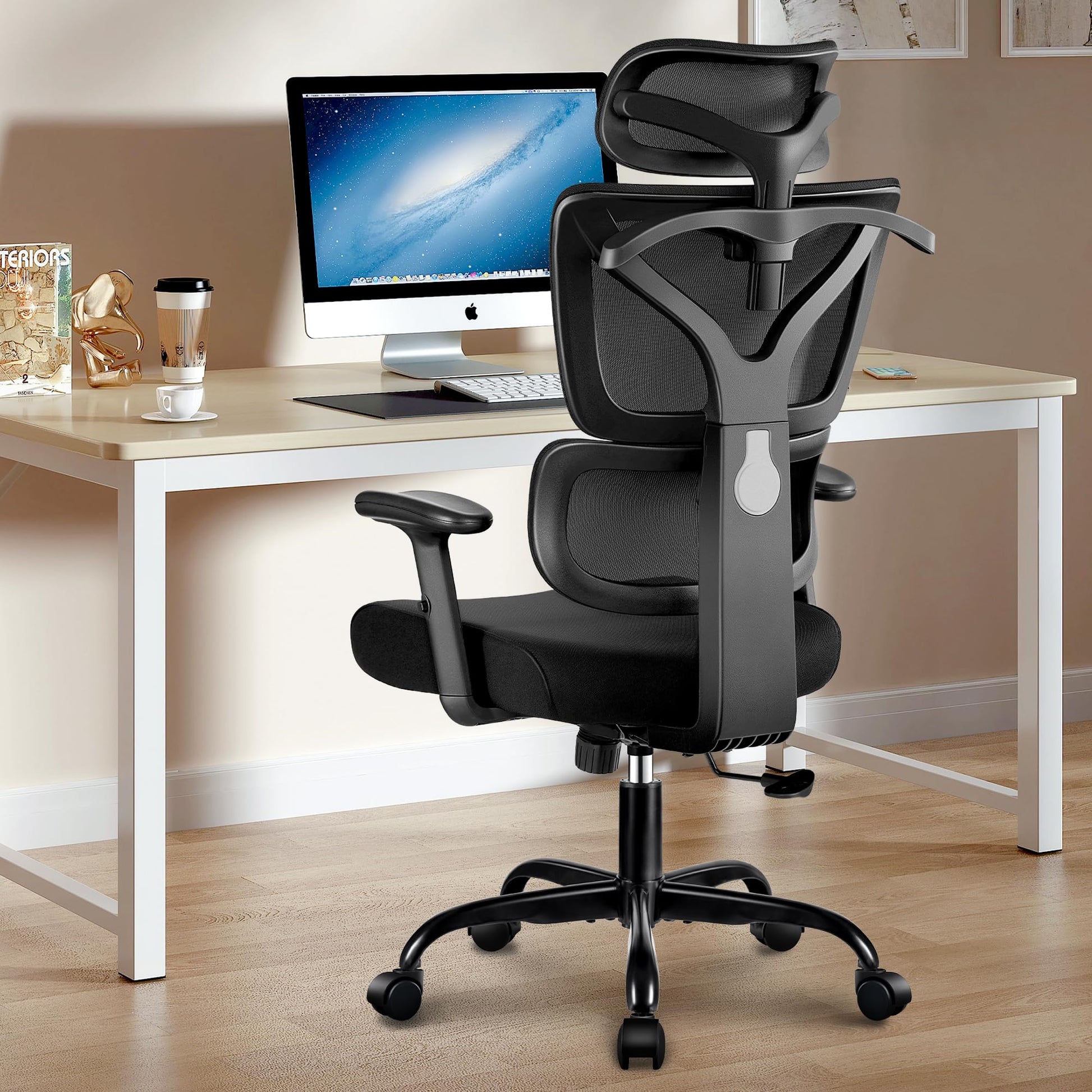 Winrise Office Chair Ergonomic Desk Chair, High Back Gaming Chair, Big and Tall Reclining Comfy Home Office Chair Lumbar Support Breathable Mesh Computer Chair Adjustable Armrests (Black) - FocusAid Essentials: Empowering ADHD Living