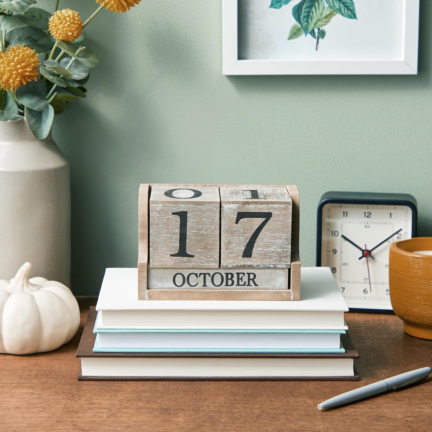 Wooden Perpetual Block Calendar for Desk, Wood Month Date Display Blocks for Teachers, Students, Classroom, Rustic Farmhouse Office Decor, Desk Accessories (5 x 4 In) - FocusAid Essentials: Empowering ADHD Living