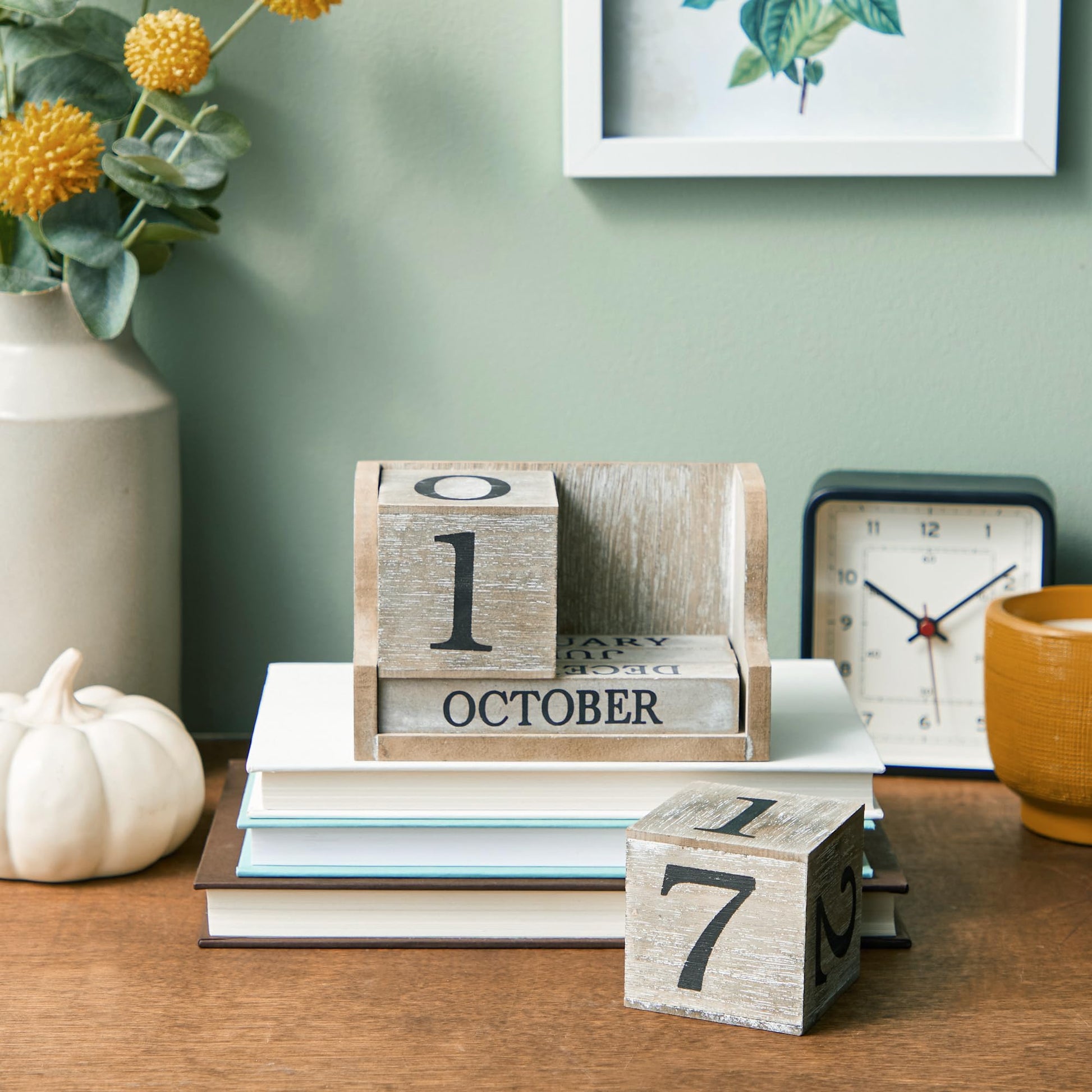 Wooden Perpetual Block Calendar for Desk, Wood Month Date Display Blocks for Teachers, Students, Classroom, Rustic Farmhouse Office Decor, Desk Accessories (5 x 4 In) - FocusAid Essentials: Empowering ADHD Living