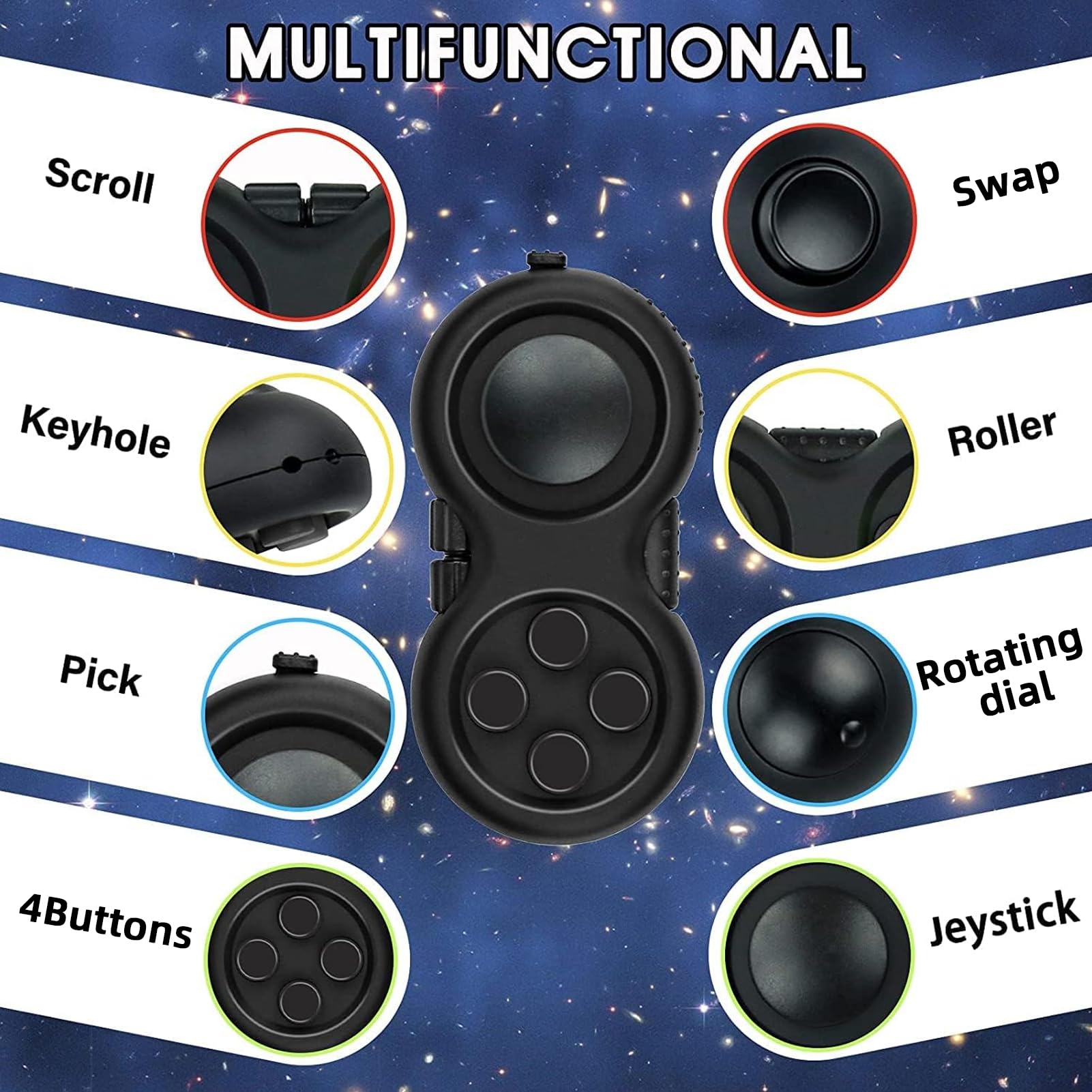 WTYCD Original Fidget Toy Game, Rubberized Classical Controller Fidget Concentration Toy with 8 - Fidget Functions and Lanyard - Excellent for Relieving Stress and Anxiety - FocusAid Essentials: Empowering ADHD Living