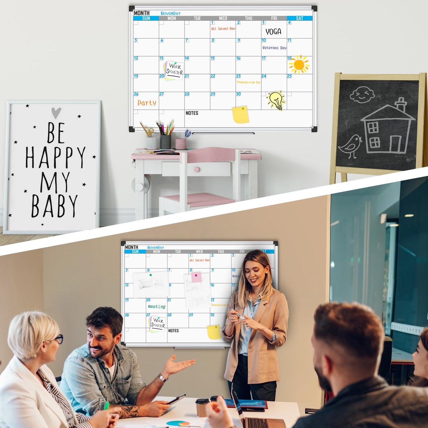 XBoard Magnetic Calendar Whiteboard 48" x 36" - Monthly Calendar Dry Erase Board, White Board + Colorful Calendar Board, Silver Aluminium Framed Monthly Planning Board - FocusAid Essentials: Empowering ADHD Living