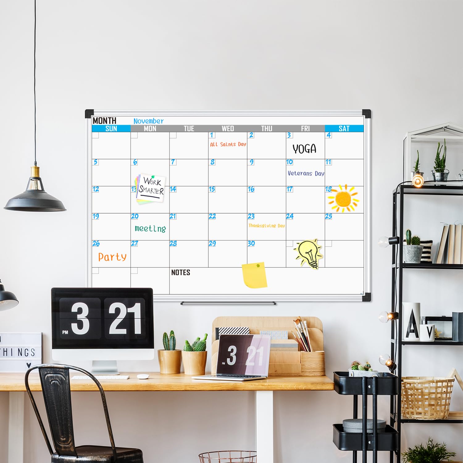 XBoard Magnetic Calendar Whiteboard 48" x 36" - Monthly Calendar Dry Erase Board, White Board + Colorful Calendar Board, Silver Aluminium Framed Monthly Planning Board - FocusAid Essentials: Empowering ADHD Living