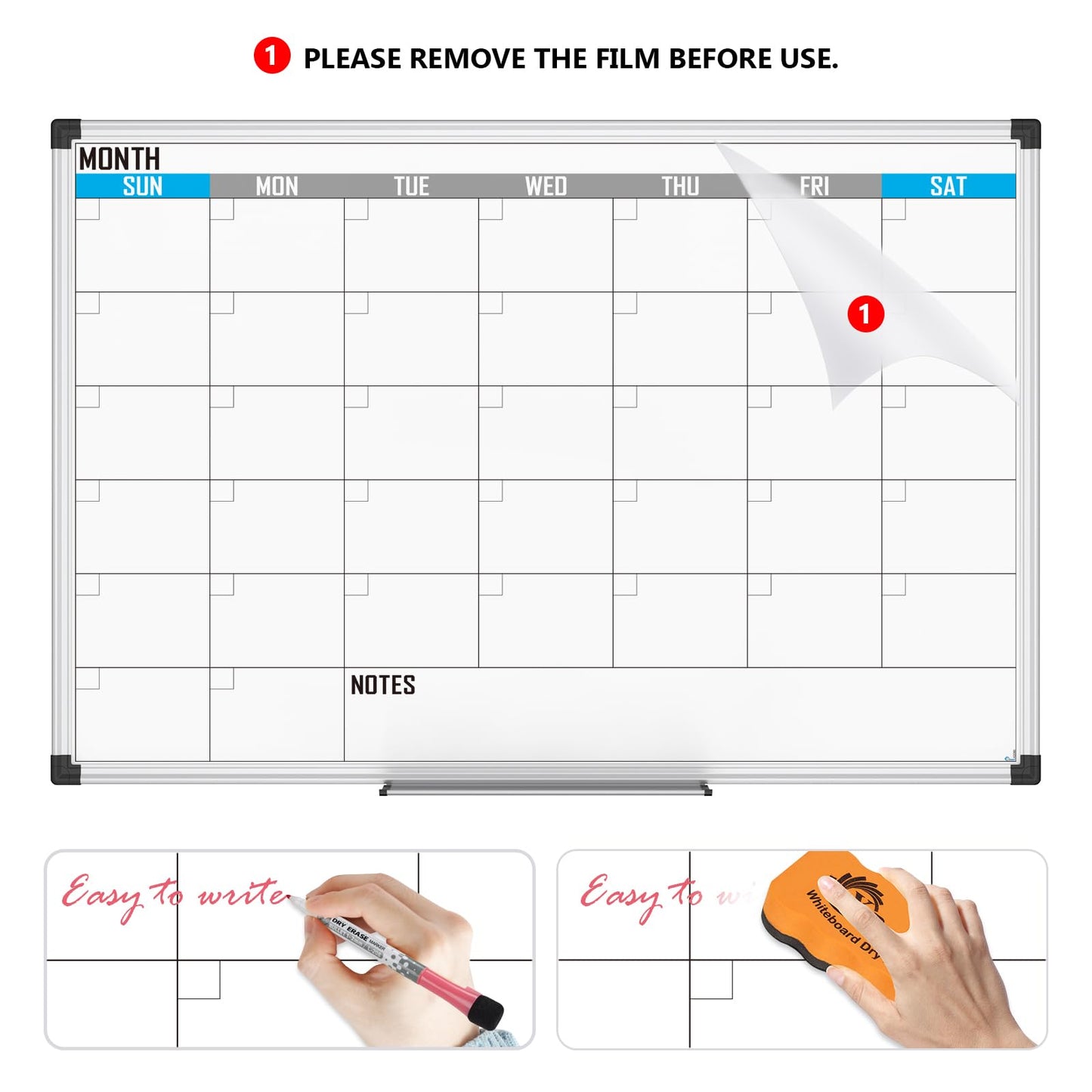 XBoard Magnetic Calendar Whiteboard 48" x 36" - Monthly Calendar Dry Erase Board, White Board + Colorful Calendar Board, Silver Aluminium Framed Monthly Planning Board - FocusAid Essentials: Empowering ADHD Living