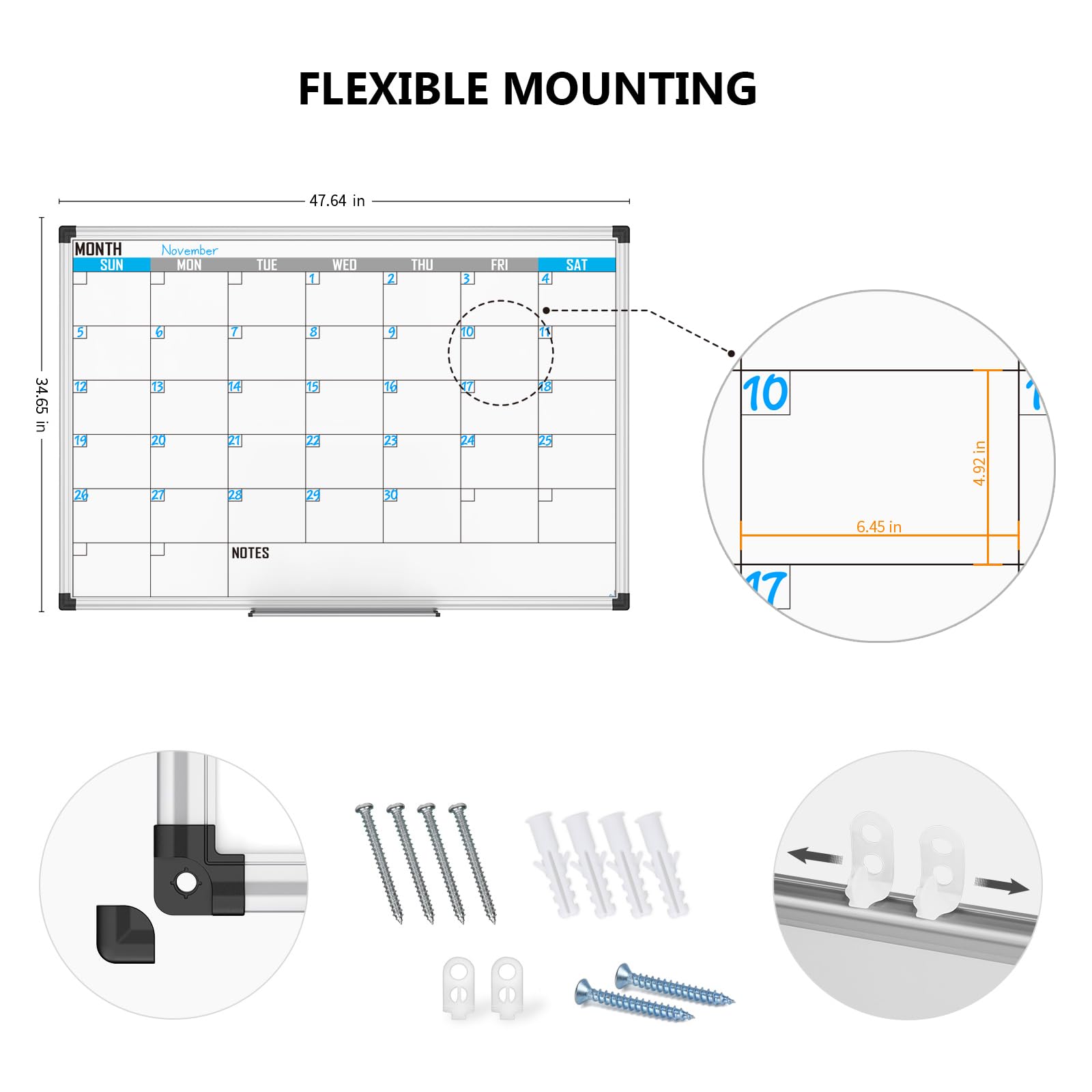 XBoard Magnetic Calendar Whiteboard 48" x 36" - Monthly Calendar Dry Erase Board, White Board + Colorful Calendar Board, Silver Aluminium Framed Monthly Planning Board - FocusAid Essentials: Empowering ADHD Living