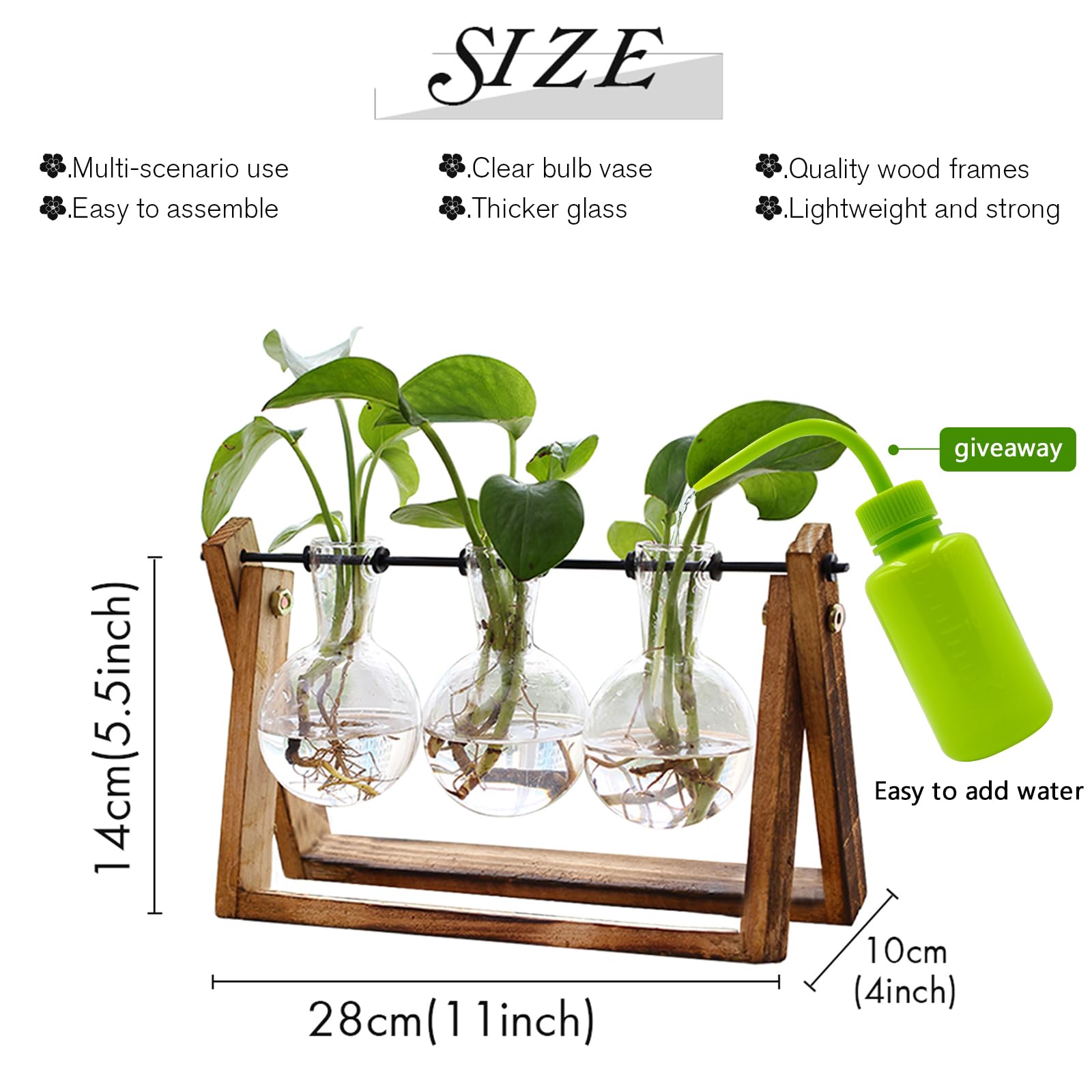 XXXFLOWER Plant Terrarium with Wooden Stand, Air Planter Bulb Glass Vase Metal Swivel Holder Retro Tabletop for Hydroponics Home Garden Office Decoration - 3 Bulb Vase - FocusAid Essentials: Empowering ADHD Living