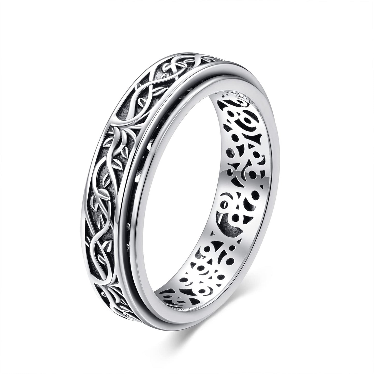 YAFEINI Tree of Life Spinner Fidget Ring Sterling Silver Tree of Life Ring for Anxiety Tree Twig Leaf Nature Filigree Spinner Ring Stress Relieving Jewelry Gifts for Women Men - FocusAid Essentials: Empowering ADHD Living