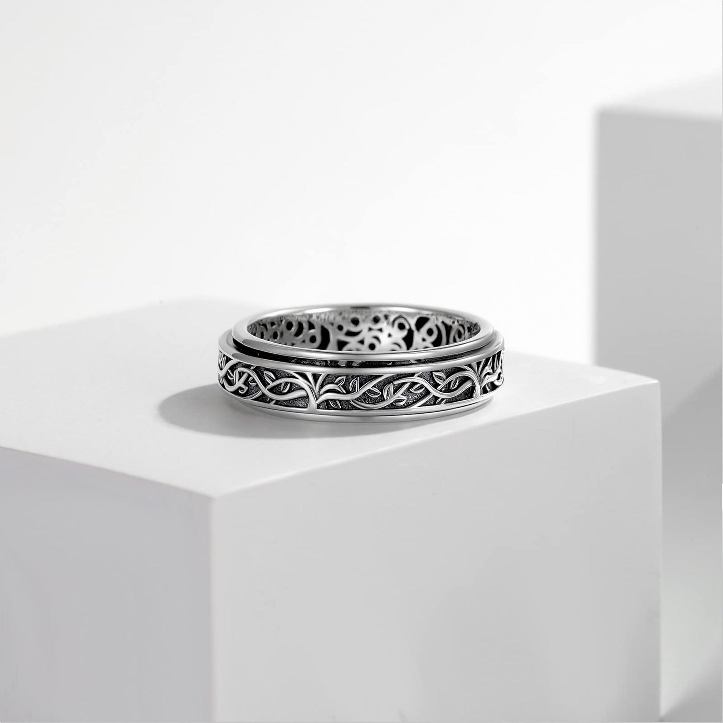 YAFEINI Tree of Life Spinner Fidget Ring Sterling Silver Tree of Life Ring for Anxiety Tree Twig Leaf Nature Filigree Spinner Ring Stress Relieving Jewelry Gifts for Women Men - FocusAid Essentials: Empowering ADHD Living