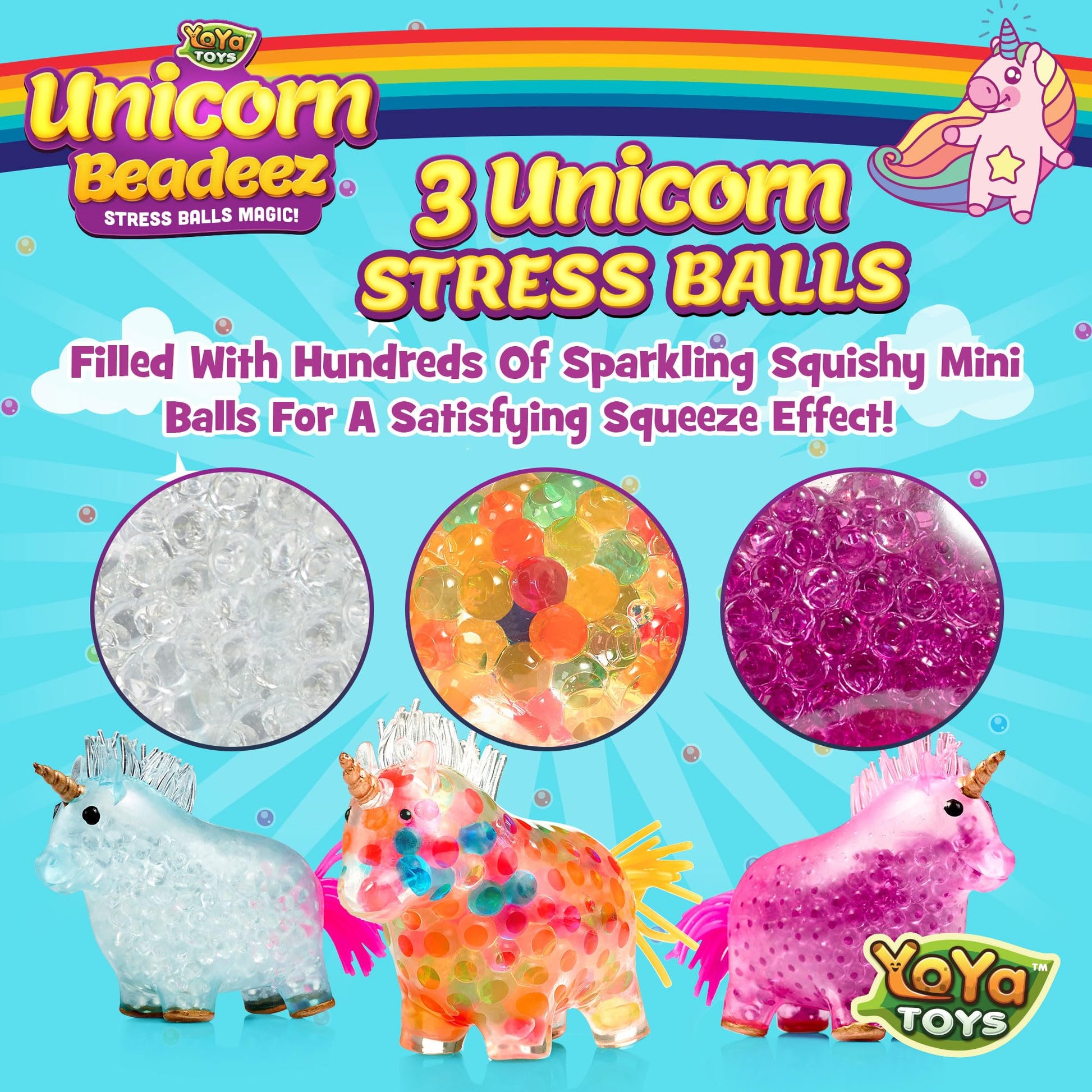 Yoya Unicorn Fidget Squishy Ball, Super Soft Fun Squishy Ball, Excellent Gift Idea for Any Occasions, Great Office and School Pass Time (3 Packs) - FocusAid Essentials: Empowering ADHD Living