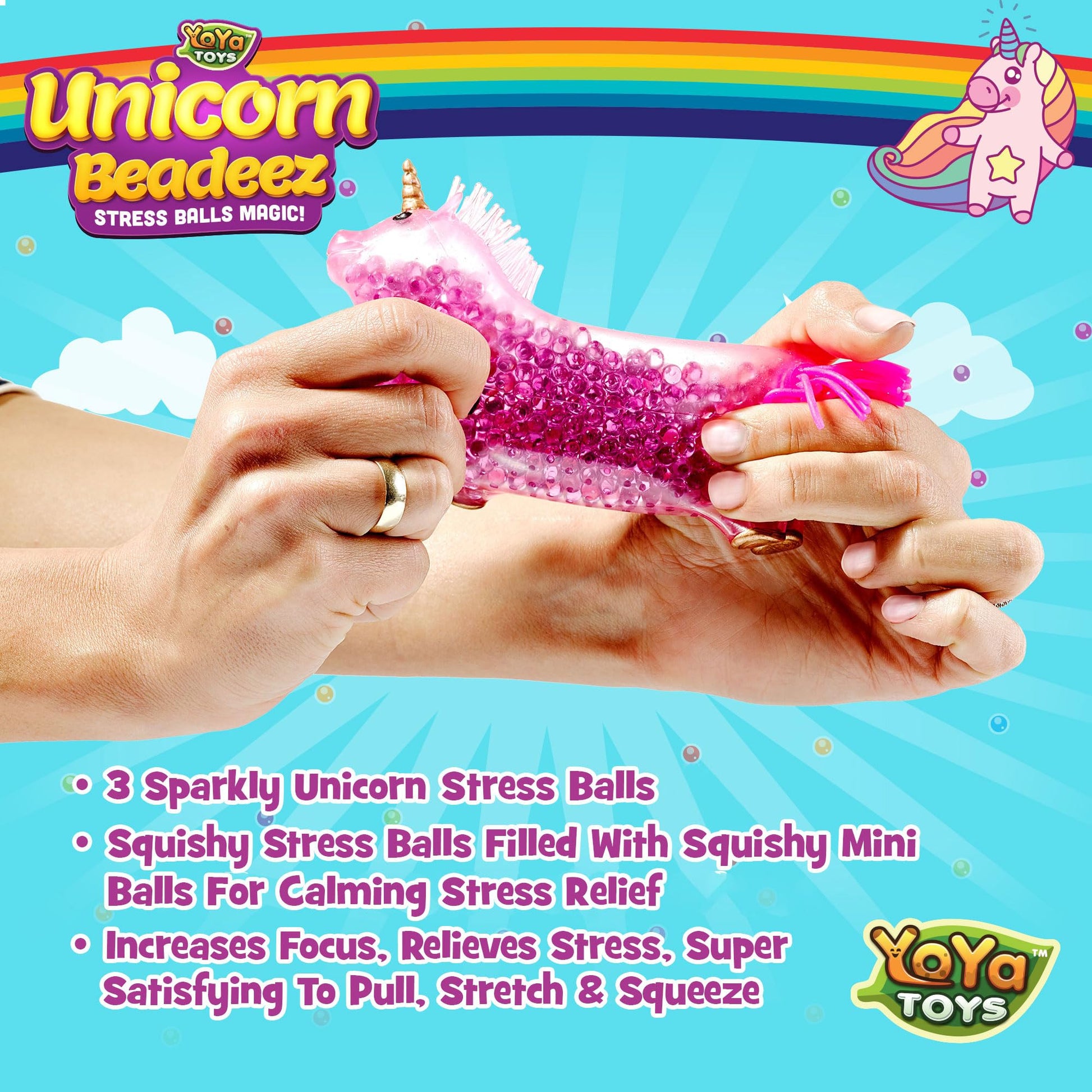 Yoya Unicorn Fidget Squishy Ball, Super Soft Fun Squishy Ball, Excellent Gift Idea for Any Occasions, Great Office and School Pass Time (3 Packs) - FocusAid Essentials: Empowering ADHD Living