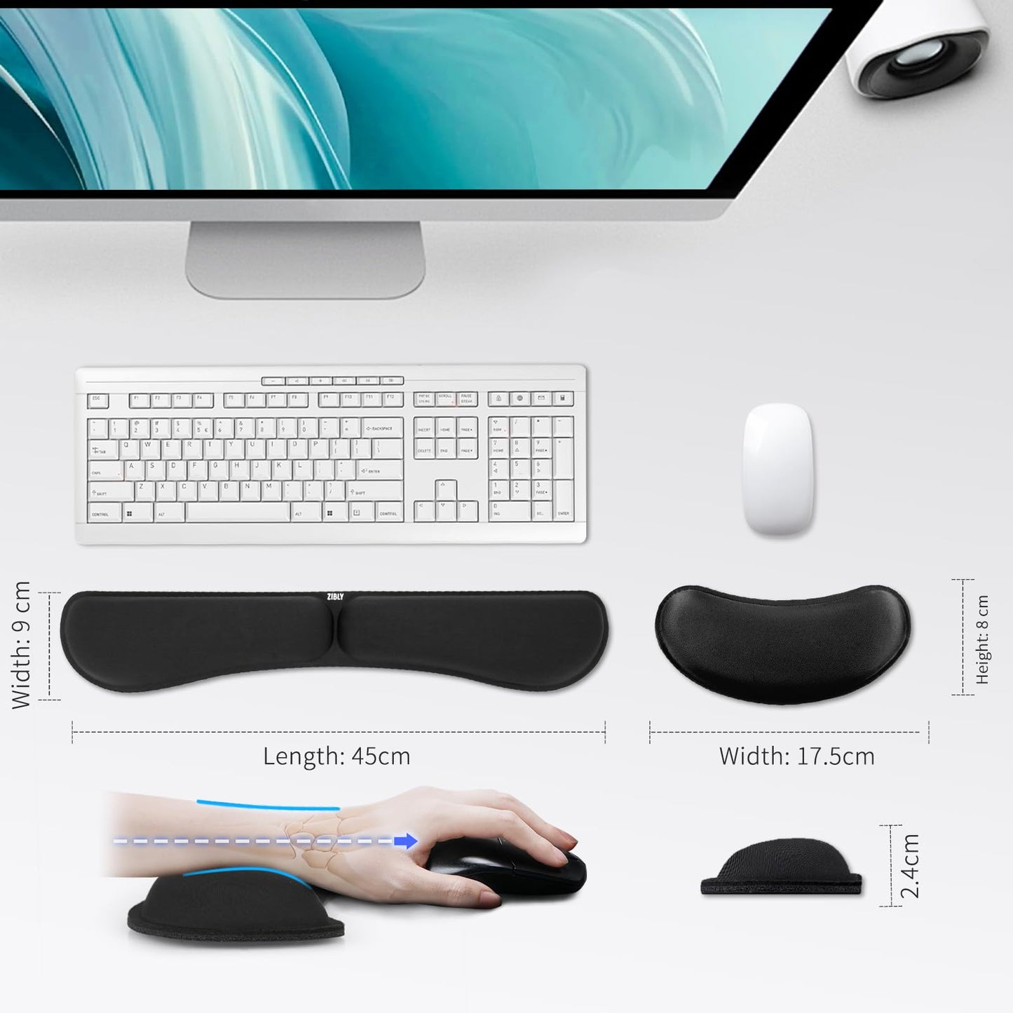 Zibly Ergonomic Gel Keyboard Wrist Rest & Mousepad Rests for Computer, Silky Memory Foam for Typing, Laptop Keyboard and Mouse Desk Pads Support Hand and Arm, 2 Piece Pad for Office and Travel - FocusAid Essentials: Empowering ADHD Living