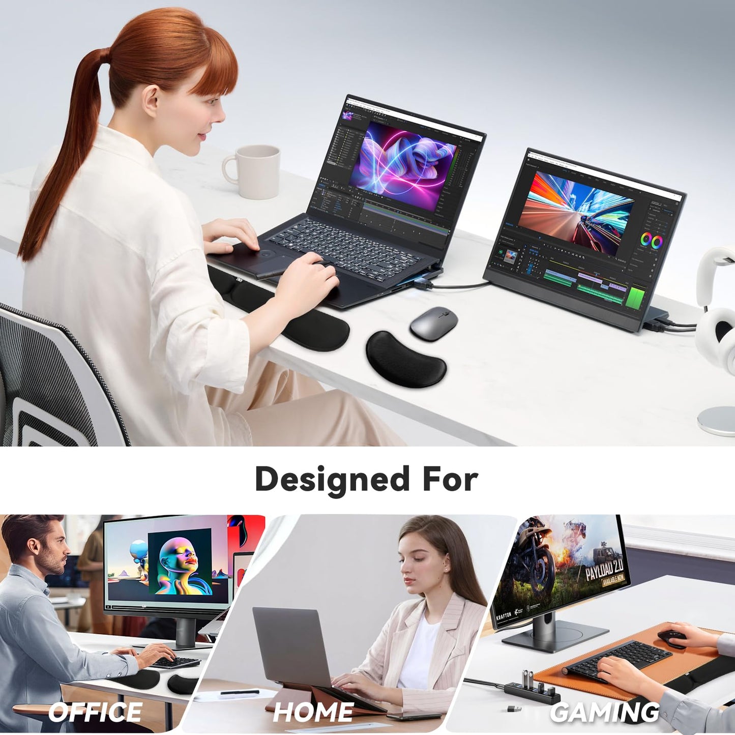 Zibly Ergonomic Gel Keyboard Wrist Rest & Mousepad Rests for Computer, Silky Memory Foam for Typing, Laptop Keyboard and Mouse Desk Pads Support Hand and Arm, 2 Piece Pad for Office and Travel - FocusAid Essentials: Empowering ADHD Living