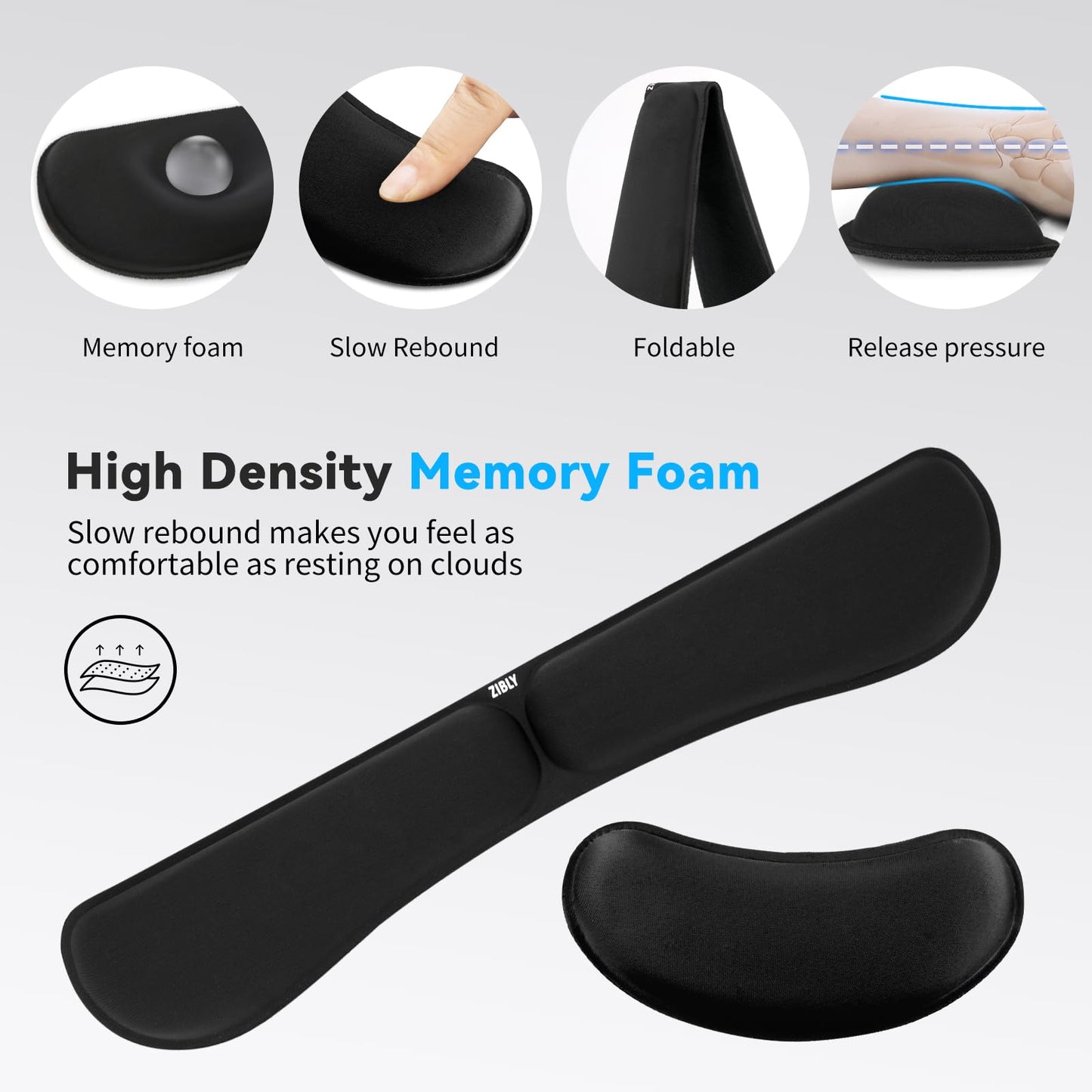 Zibly Ergonomic Gel Keyboard Wrist Rest & Mousepad Rests for Computer, Silky Memory Foam for Typing, Laptop Keyboard and Mouse Desk Pads Support Hand and Arm, 2 Piece Pad for Office and Travel - FocusAid Essentials: Empowering ADHD Living