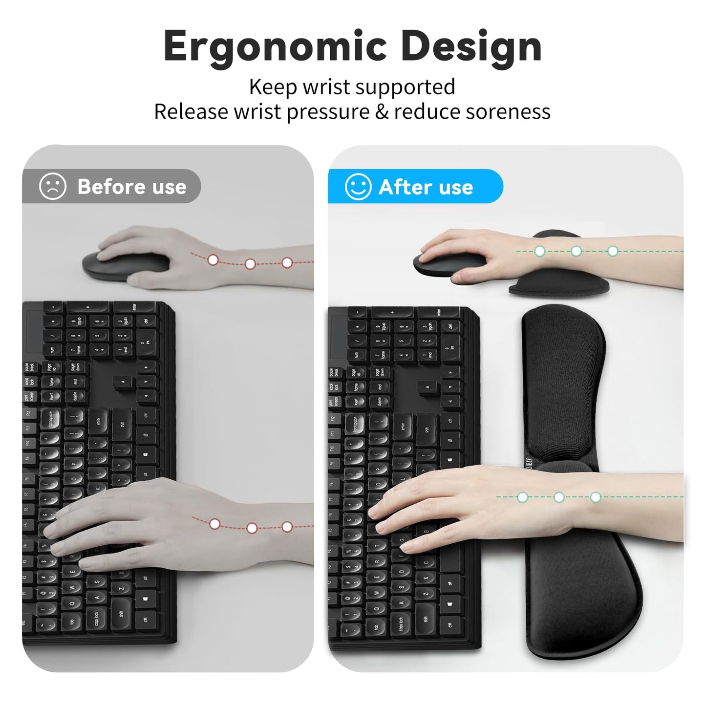 Zibly Ergonomic Gel Keyboard Wrist Rest & Mousepad Rests for Computer, Silky Memory Foam for Typing, Laptop Keyboard and Mouse Desk Pads Support Hand and Arm, 2 Piece Pad for Office and Travel - FocusAid Essentials: Empowering ADHD Living